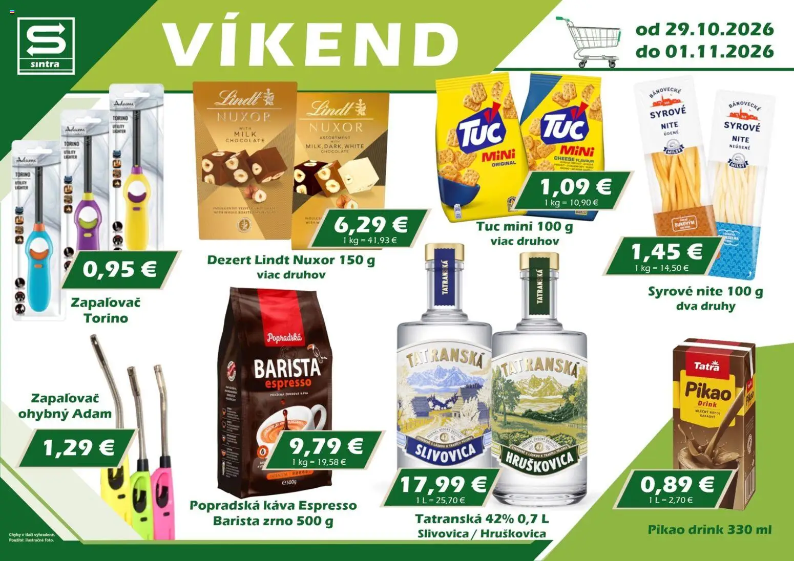 Náhľad Sintra letáku platného od 29.10.2026 - Káva, Lindt, Dezert, Slivovica, Barista, Popradská káva, Hruškovica