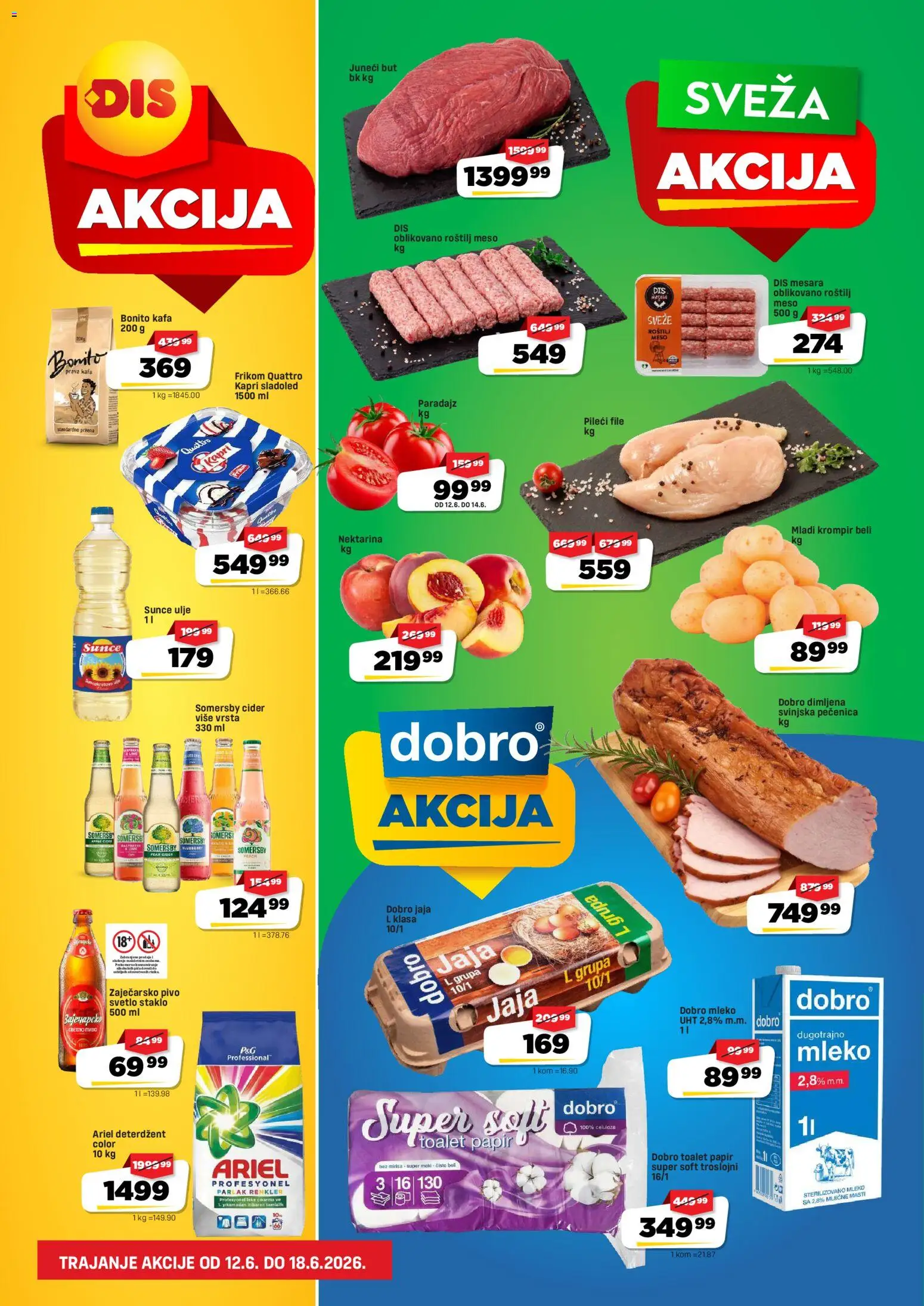 Pregled DIS kataloga - važi od 12.06.2026 - Roštilj, Sladoled, Paradajz, Ariel, Jaja, Staklo, Deterdžent, Pileći file