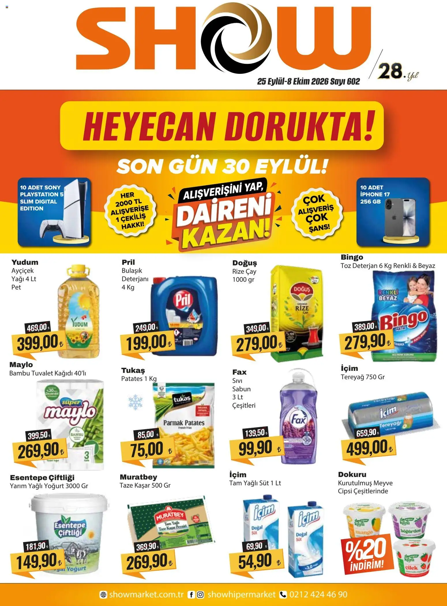 Show Market Show Market Katalog 25.09.2026 - Broşürünün önizlemesi - Iphone, Playstation, Süt, Patates, Böğürtlen, Tuvalet kağıdı, Yoğurt, Sabun