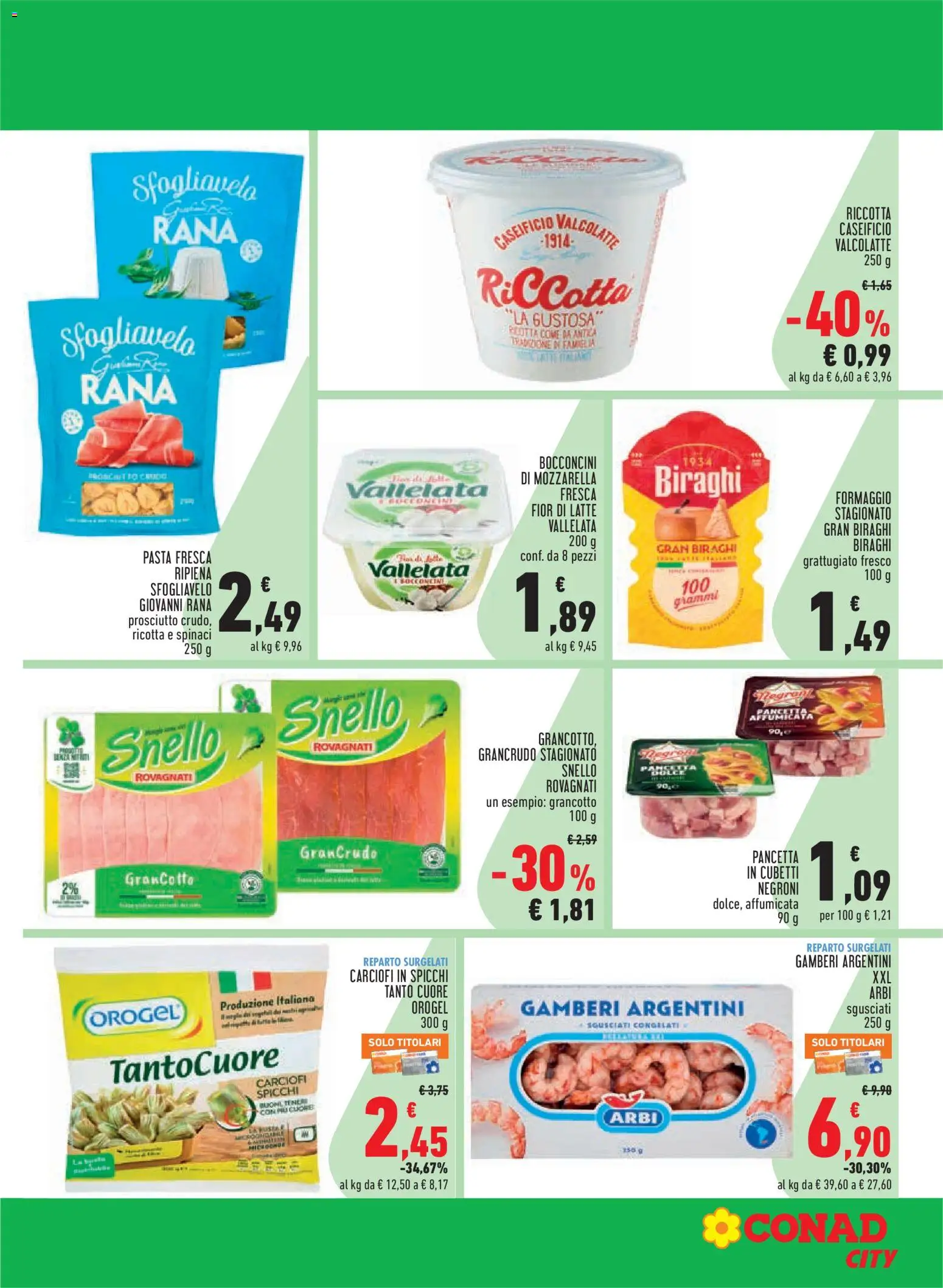 Anteprima dell'opuscolo Conad volantino City Piemonte dal negozio Conad valido da 27/08/2026 - Pasta, Latte, Carciofi, Formaggio, Mozzarella, Ricotta, Spinaci, Gamberi