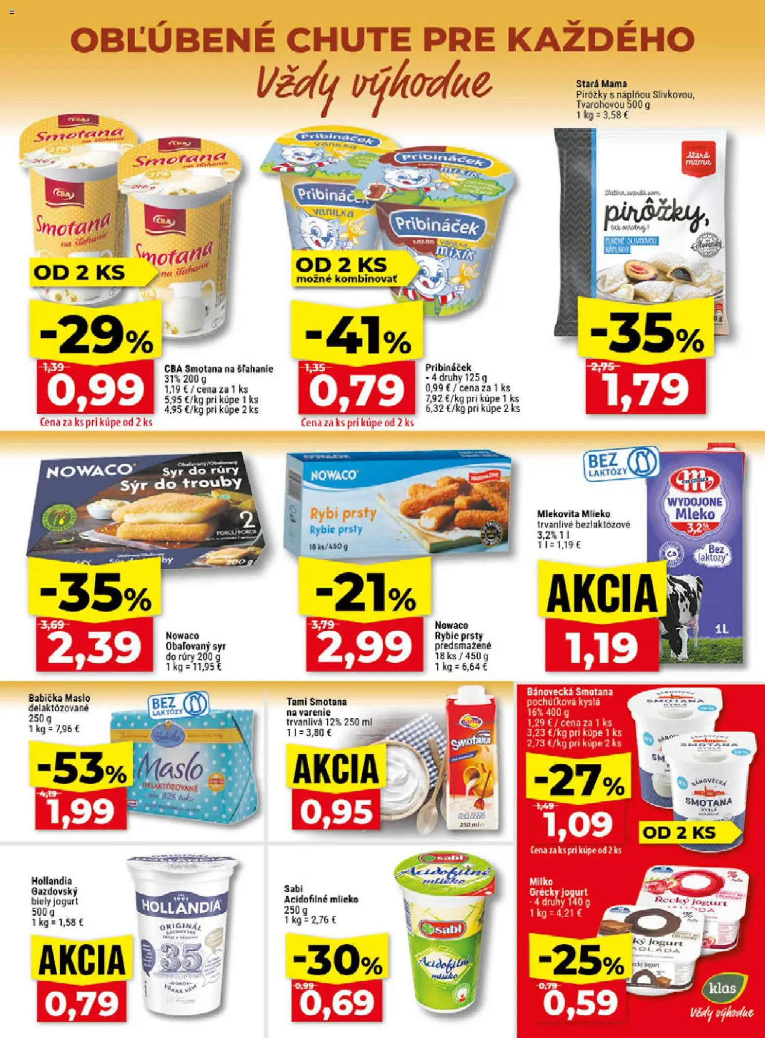 Náhľad Klas letáku platného od 05.10.2026 - Syr, Jogurt, Smotana, Rybie prsty, Biely jogurt, Grécky jogurt, Acidofilné mlieko, Obaľovaný syr