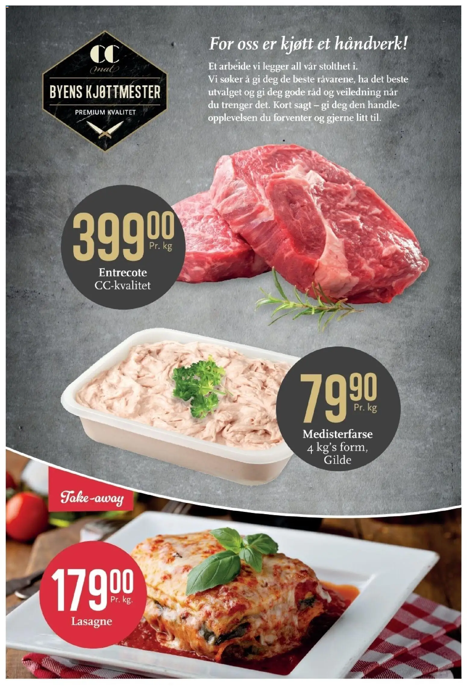 Forhåndsvis CC Mat kundeavis fra butikk CC Mat gyldig fra 12/10/2026 - Lasagne, Entrecote, Medisterfarse, Kjøtt