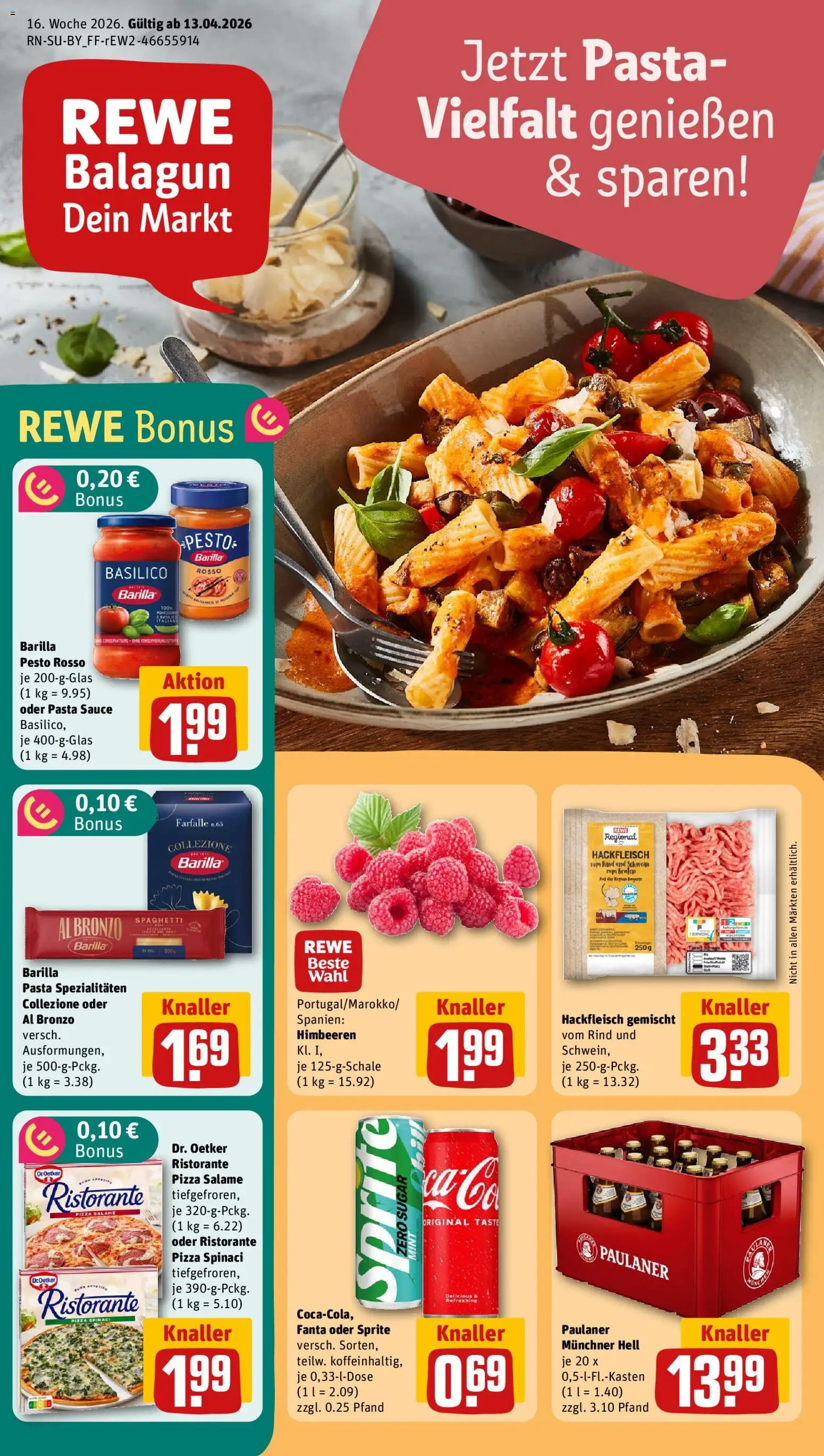 Voorbeeld van Rewe DE - DE Folder van winkel Rewe DE geldig vanaf 13-04-2026 - Pizza, Pasta, Spaghetti, Pesto, Fanta, Sprite, Barilla