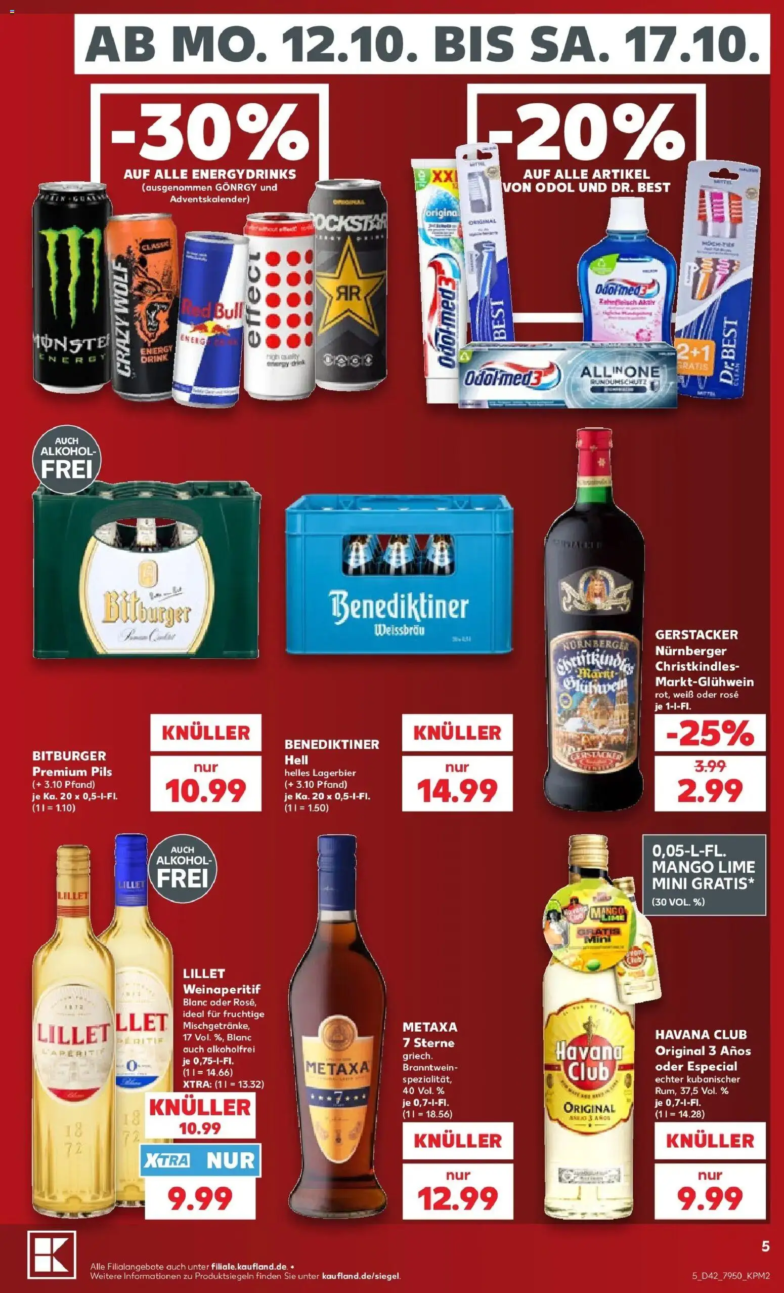 Vorschau von dem Prospekt des Geschäftes Kaufland, gültig ab dem 12.10.2026 - Mango, Lillet, Red bull, Havana club, Energy, Metaxa, Pils, Benediktiner hell
