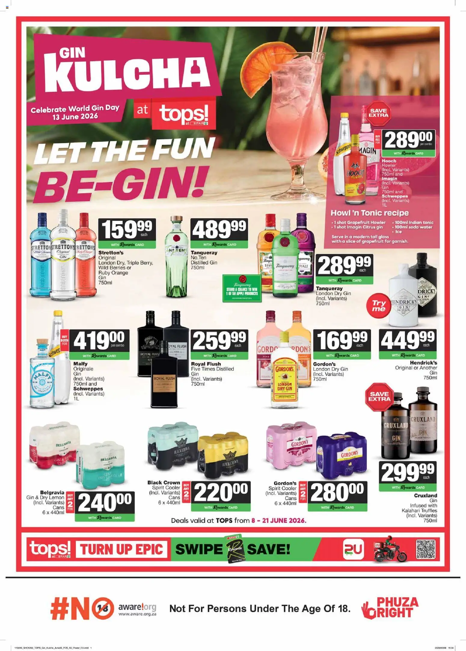 Preview of Tops at Spar flyer valid from 08/06/2026 - Water, Gordon's Gin, Gin, Grapefruit, Lemon, Tonic, Cooler