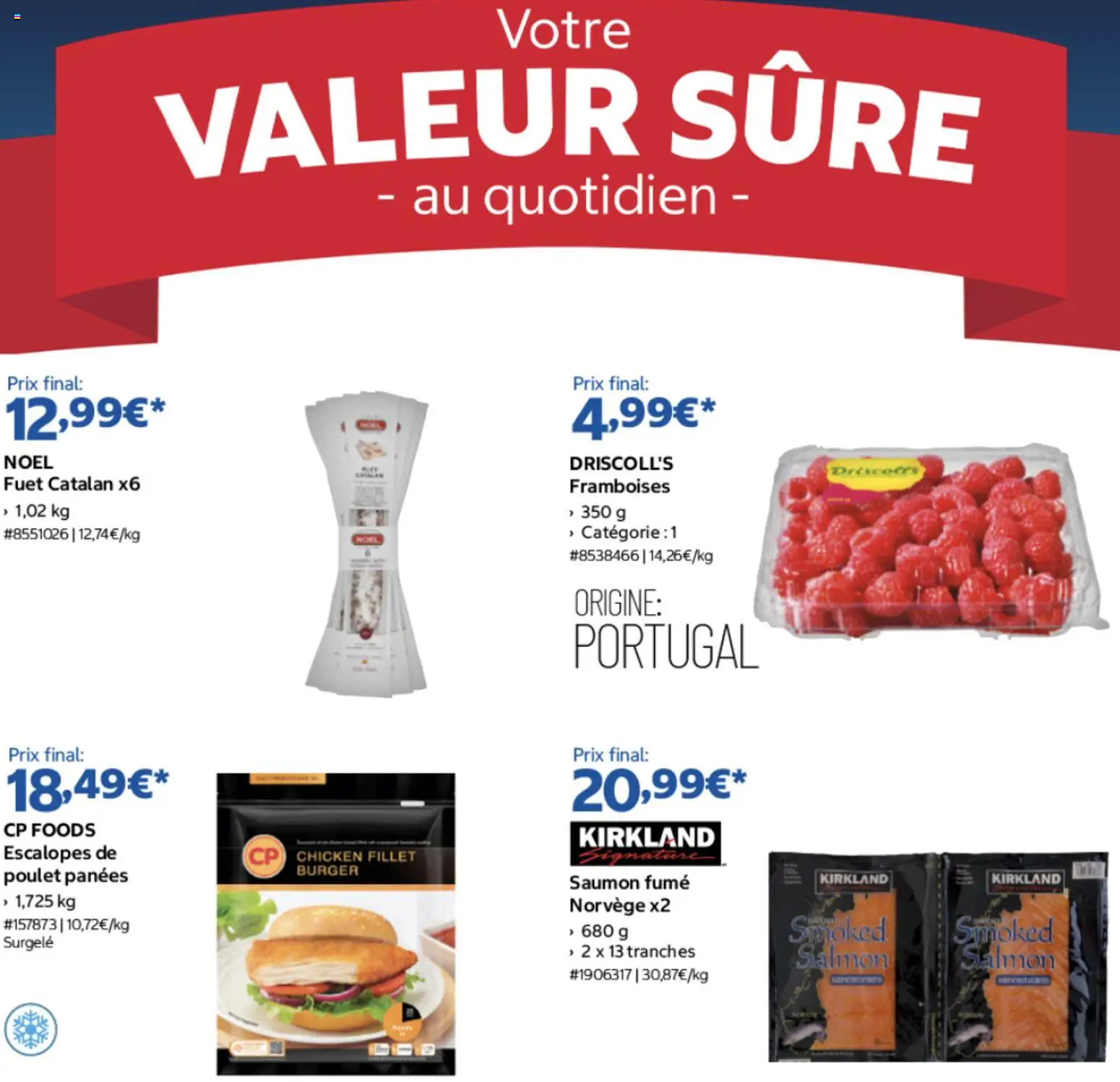 Prévisualisation de Costco Votre valeur sûre au quotidien du 20 au 25 octobre du magasin Costco formulaire valide 20/10/2026 - Burger, Poulet, Saumon, Saumon fumé, Framboises, Escalopes