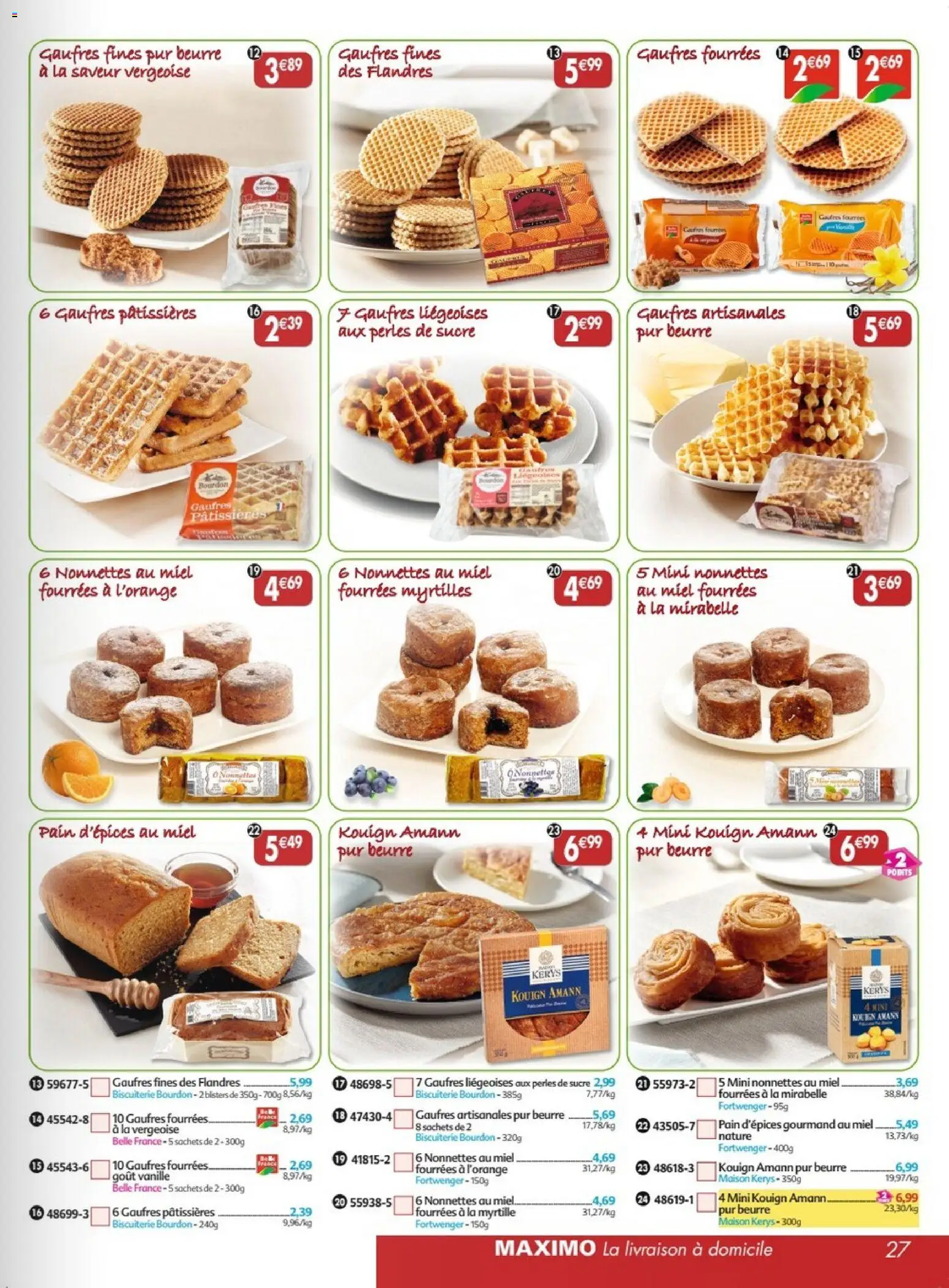 Prévisualisation de Maximo catalogue epicerie du magasin Maximo formulaire valide 26/10/2026 - Gaufres, Myrtilles, Pain, Beurre, Sucre, Vanille, Vergeoise, Pain d'épices