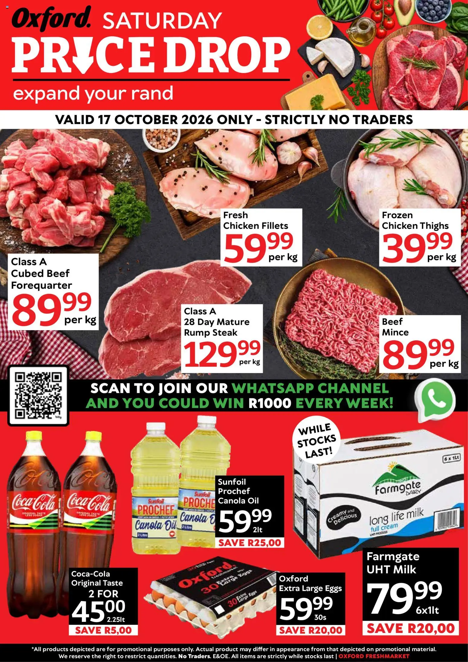 Preview of Oxford Freshmarket flyer valid from 17/10/2026 - Chicken, Eggs, Oil, Steak, Cream, Thighs, Beef, Frozen chicken