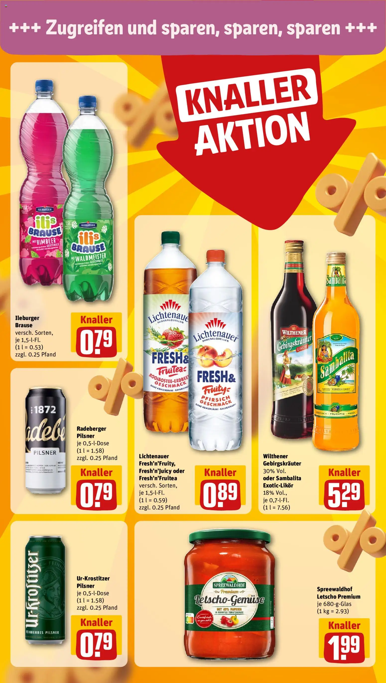 Vorschau von dem Prospekt des Geschäftes Rewe, gültig ab dem 07.09.2026 - Burger, Paprika, Pfirsich, Likör, Radeberger pilsner, Wilthener