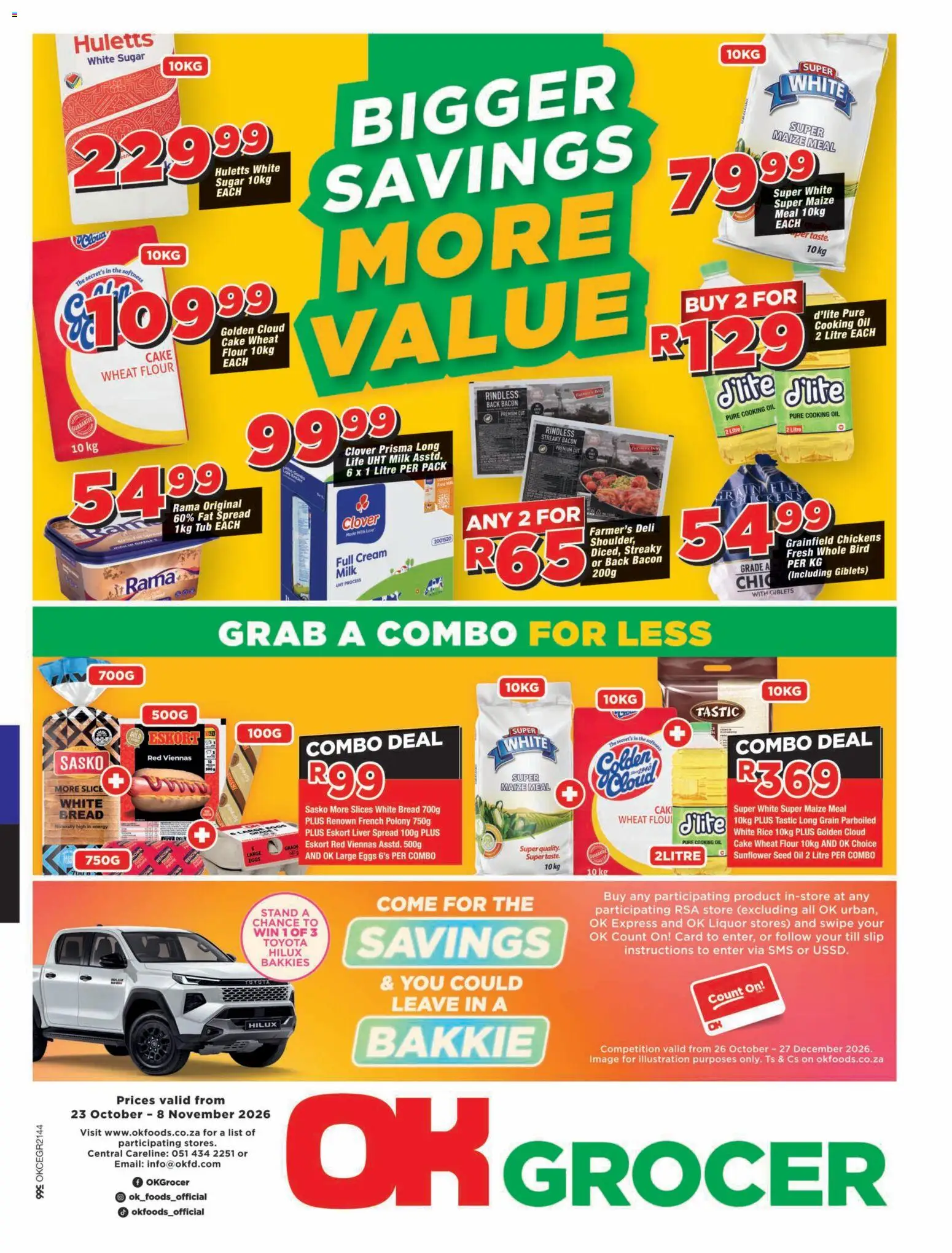 Preview of OK Foods flyer valid from 23/10/2026 - Cake, Milk, Bread, Rice, Cream, Flour, Bacon, Spread