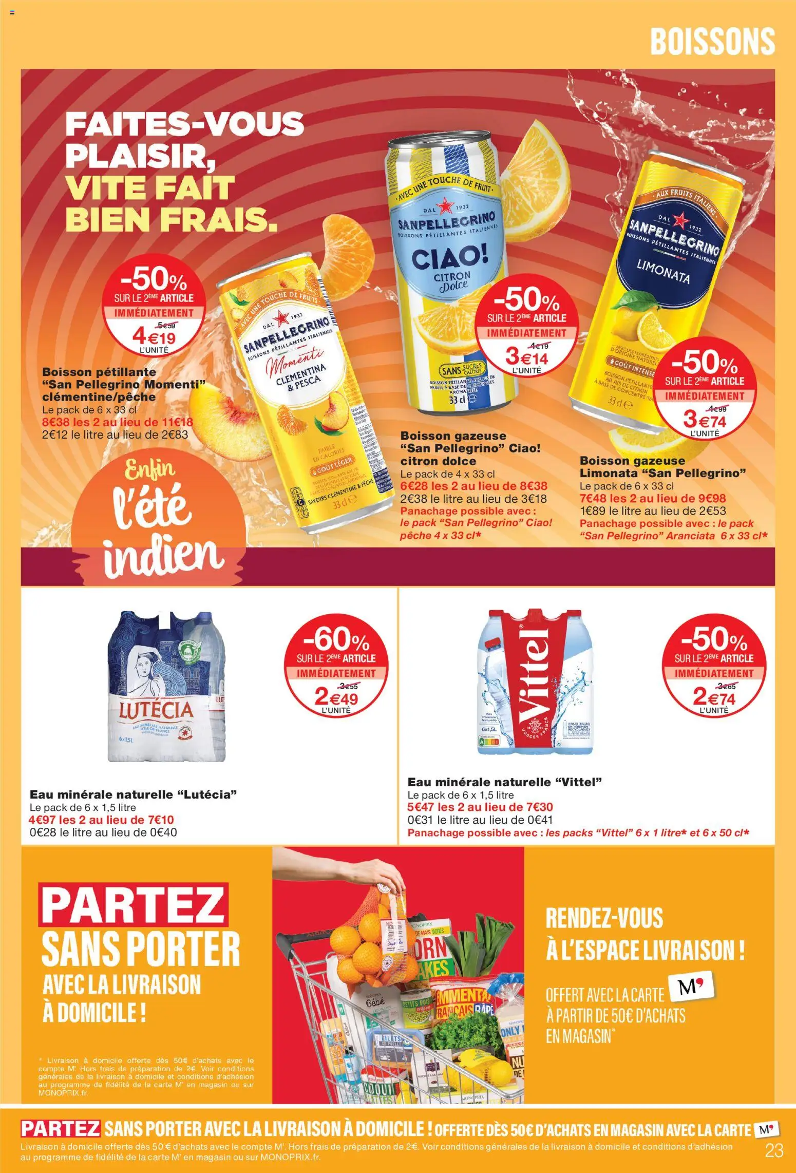 Prévisualisation de Monoprix catalogue du magasin Monoprix formulaire valide 08/09/2026 - Poissons, Boisson, Vittel, Jus de citron, Eau minérale, Ingrédients, Eau minérale naturelle, Râpe