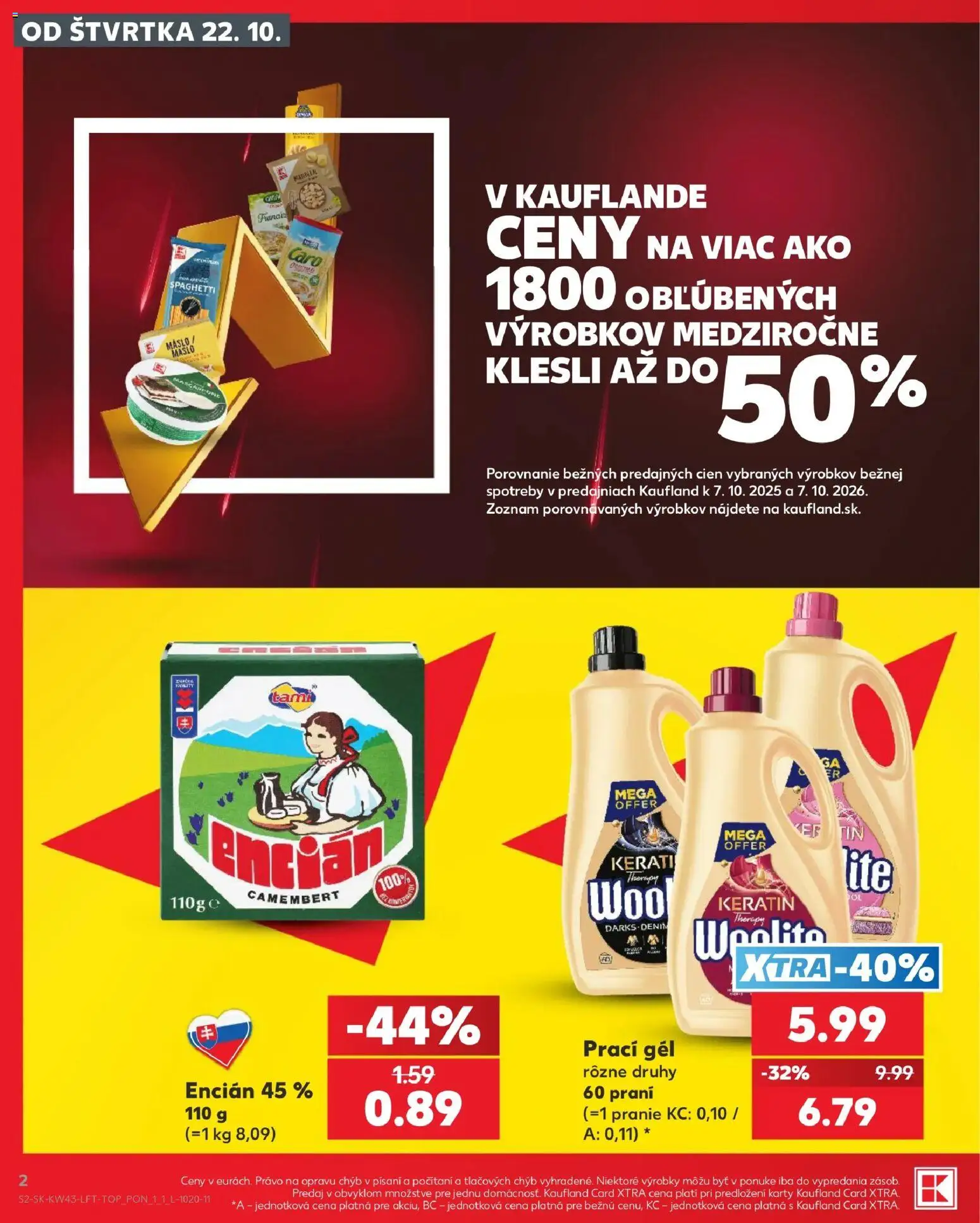 Náhľad Kaufland letáku platného od 22.10.2026 - Maslo, Mascarpone, Camembert, Caro, Encián, Prací gél