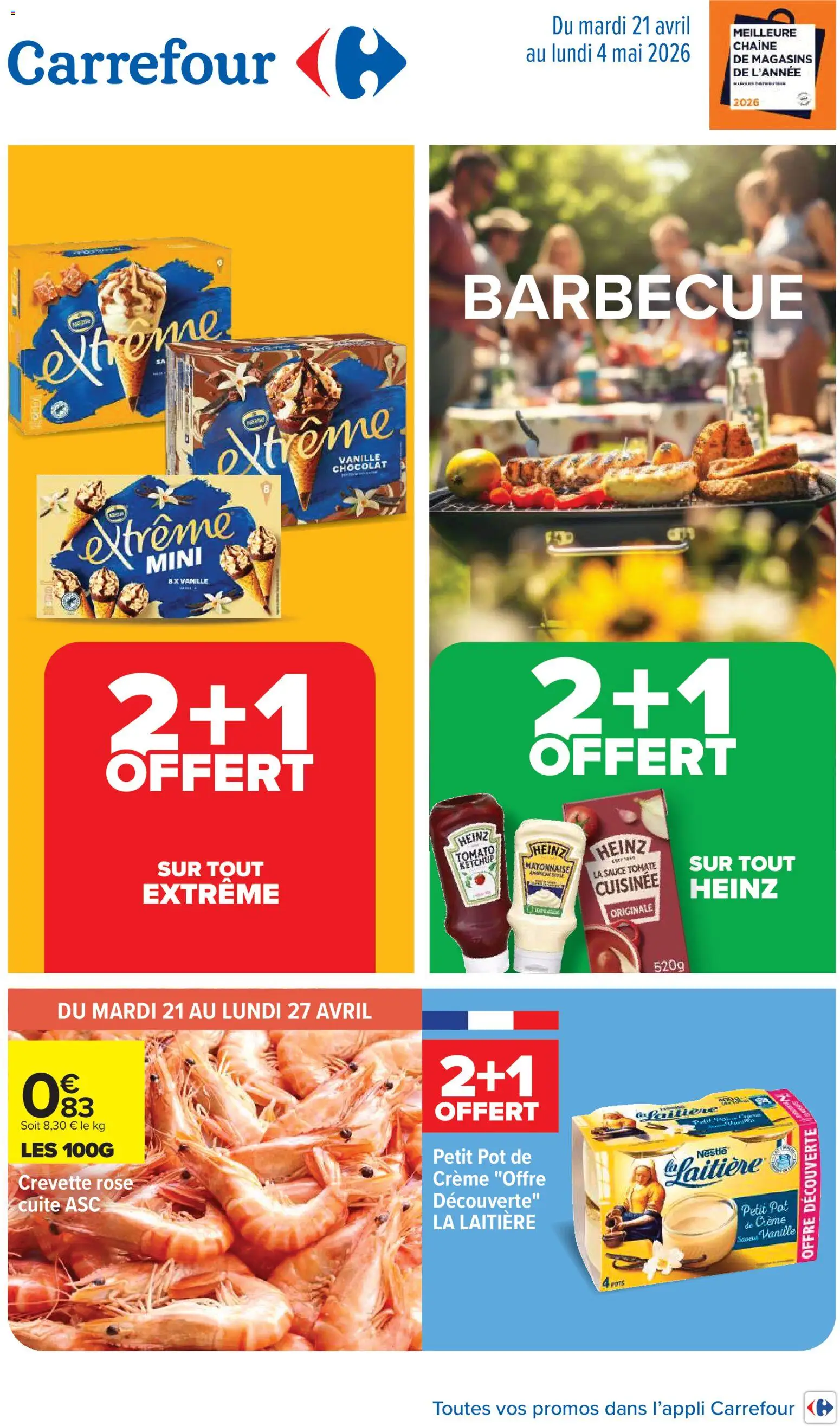 Prévisualisation de Carrefour catalogue du magasin Carrefour formulaire valide 21/04/2026 - Barbecue, Chocolat, Tomate, Crevette, Vanille, Crème, Sauce tomate, Ketchup