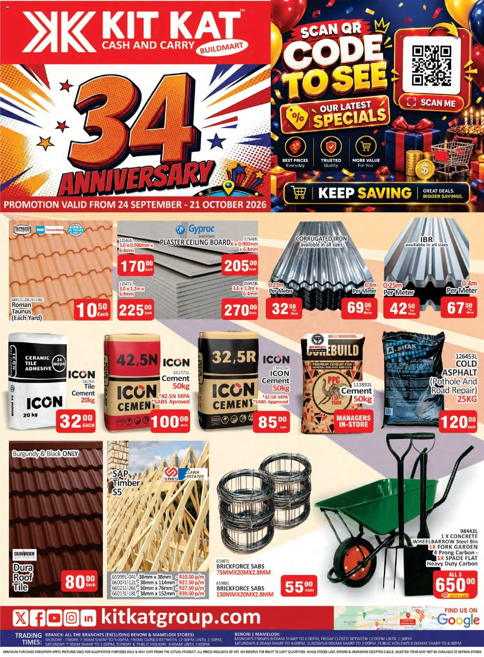 Preview of KIT KAT Cash & Carry flyer valid from 24/09/2026 - Iron, Cement, Wheelbarrow, Spade, Plaster, Adhesive