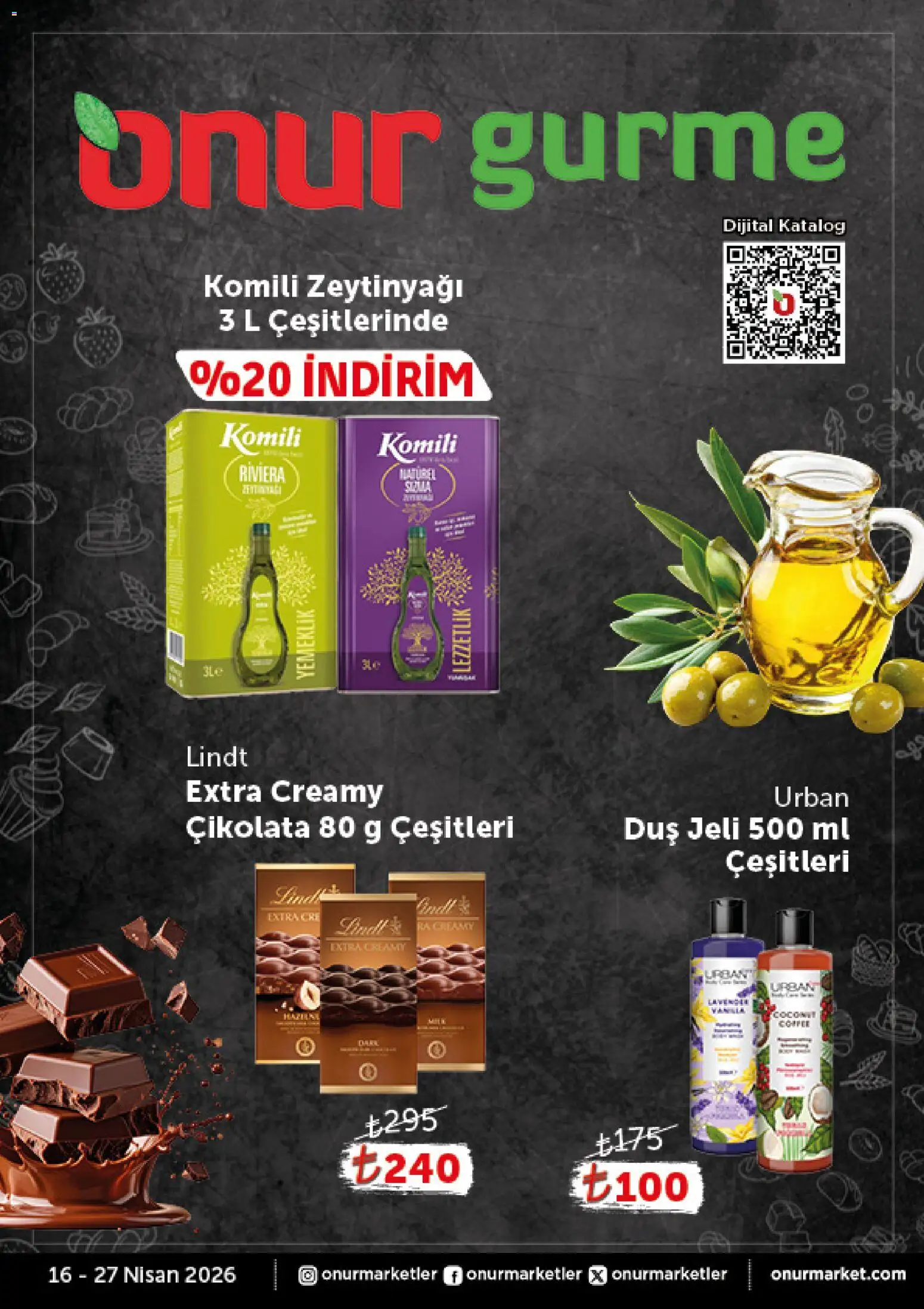 Onur Market Onur Market - Katalog Gurme 16.04.2026 - Broşürünün önizlemesi - Çikolata, Zeytinyağı, Duş jeli, Duş