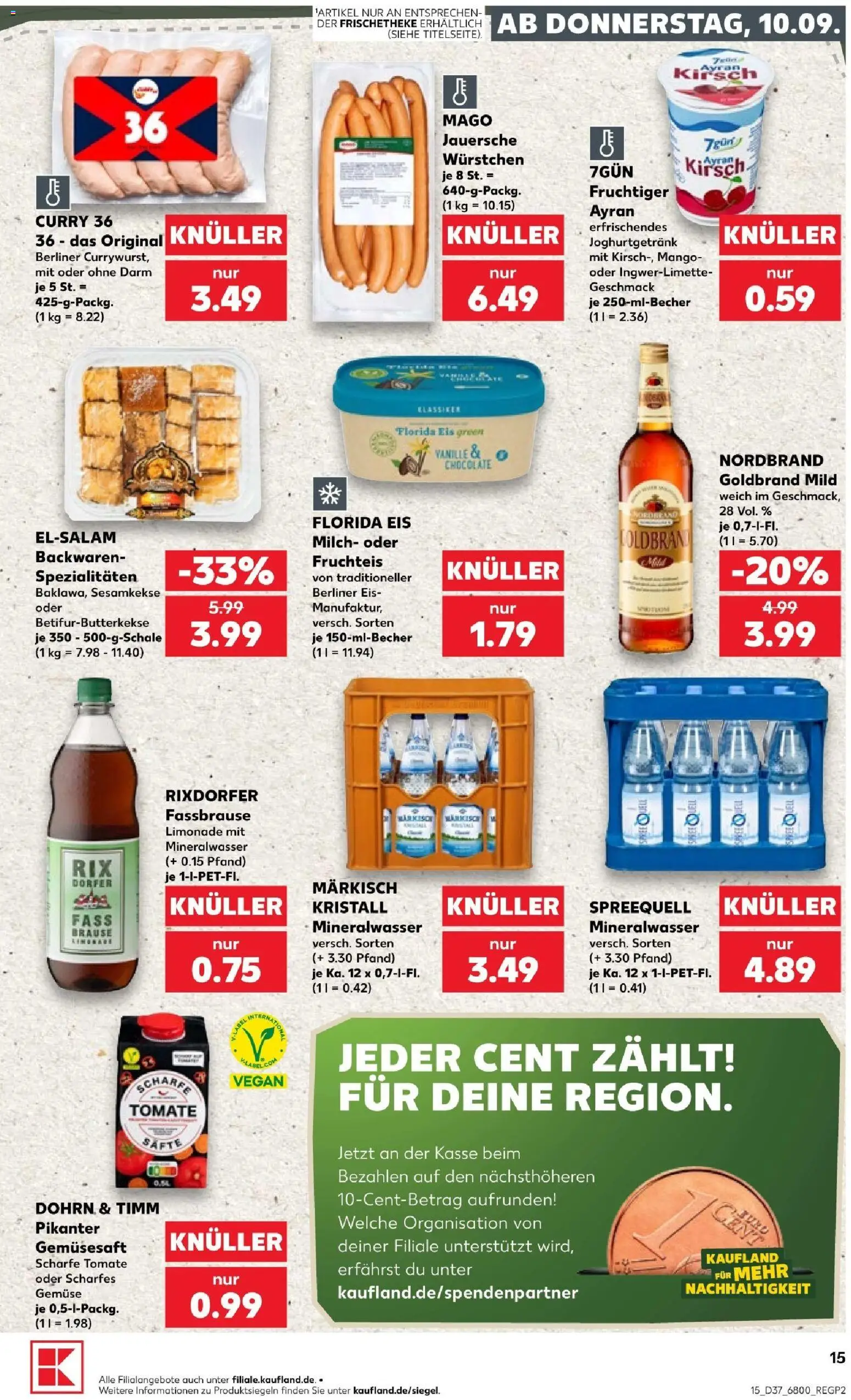Vorschau von dem Prospekt des Geschäftes Kaufland, gültig ab dem 10.09.2026 - Mango, Gemüse, Mineralwasser, Milch, Berliner, Vanille, Fassbrause, Spezialitäten