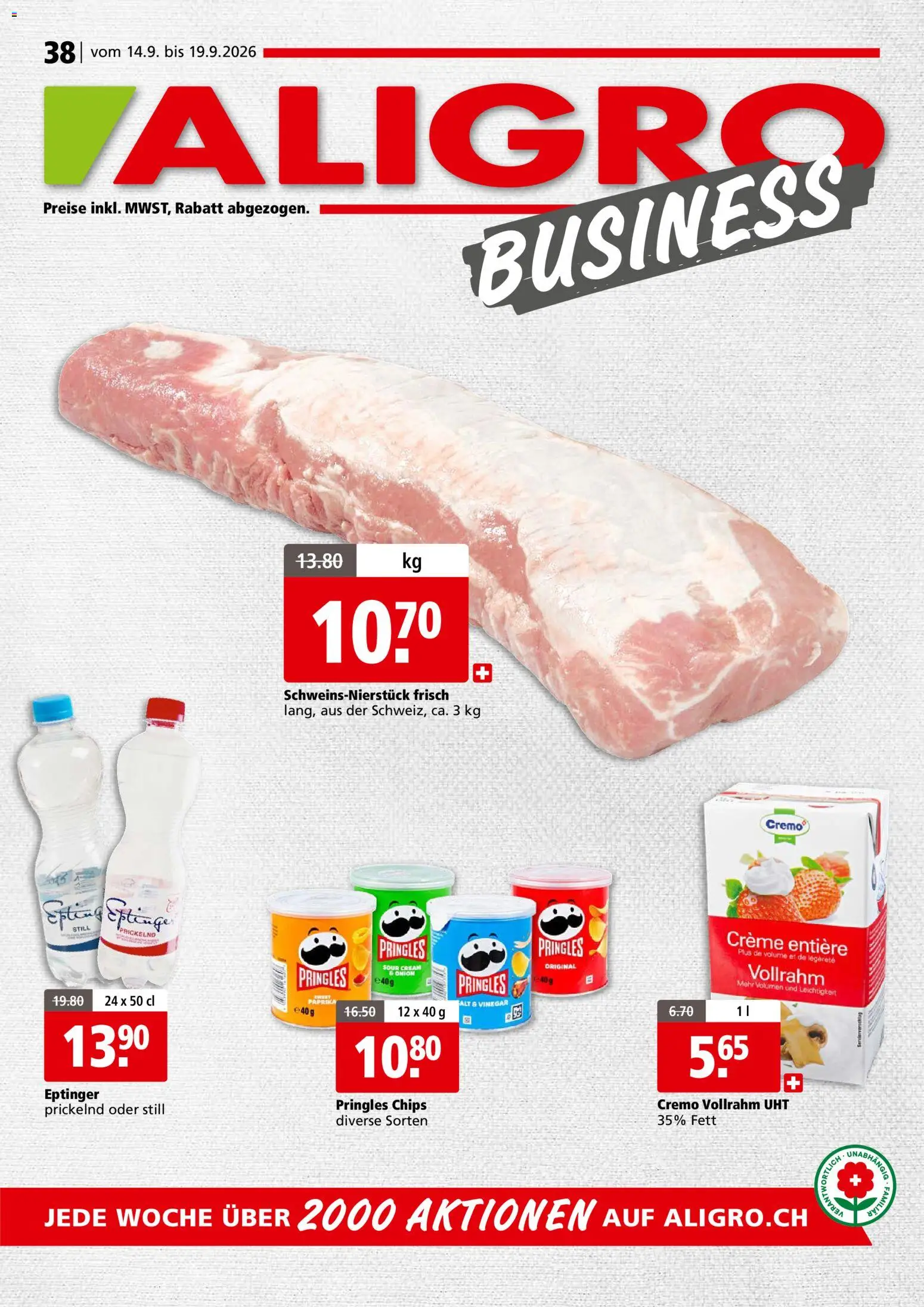 Vorschau des Merkblatts Aligro aktionen Business Schlieren, Gossau SG, Frauenfeld, Rapperswil-Jona, Sargans, Bern vom Shop Aligro gültig von 14.09.2026 bis 19.09.2026