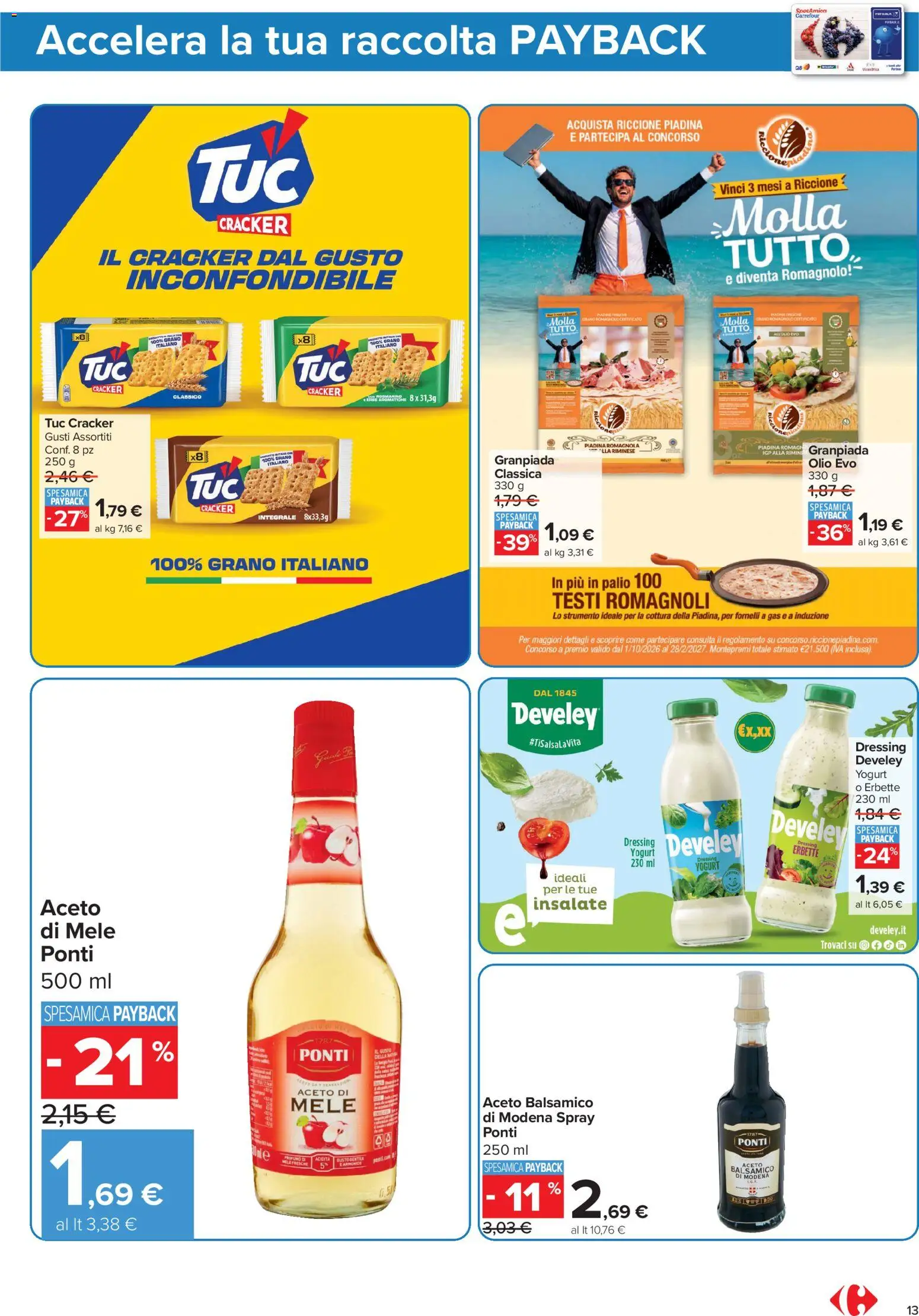 Anteprima dell'opuscolo Carrefour volantino Market - Punti Sprint Payback dal negozio Carrefour valido da 23/10/2026 - Piadina, Yogurt, Olio, Profumo, Cracker, Mele, Aceto, Fornelli