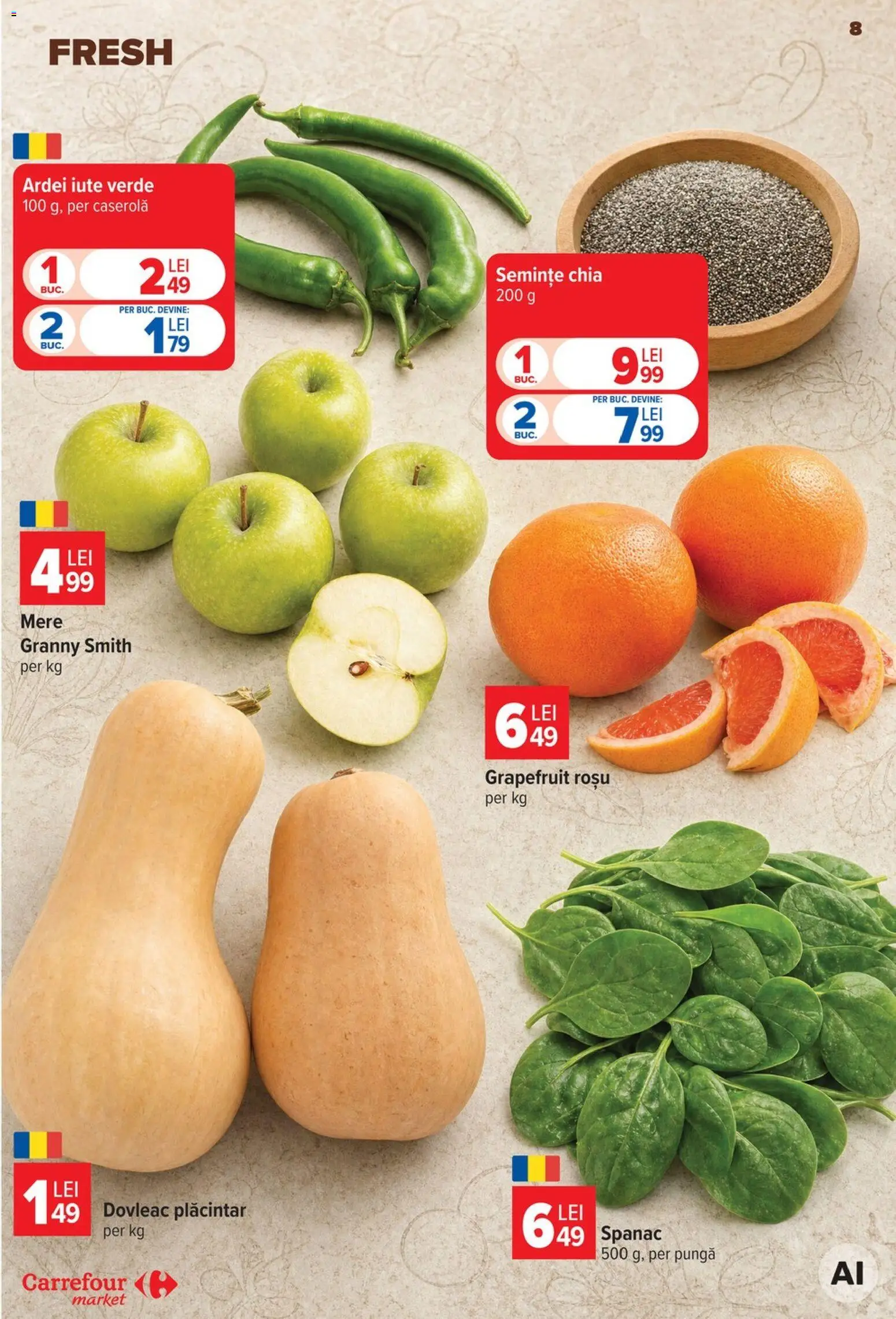 Previzualizarea de cataloage: Carrefour Carrefour Catalog Market valabil de la 28.10.2026 - Spanac, Dovleac, Semințe, Mere, Ardei iute, Ardei, Caserola, Pungă