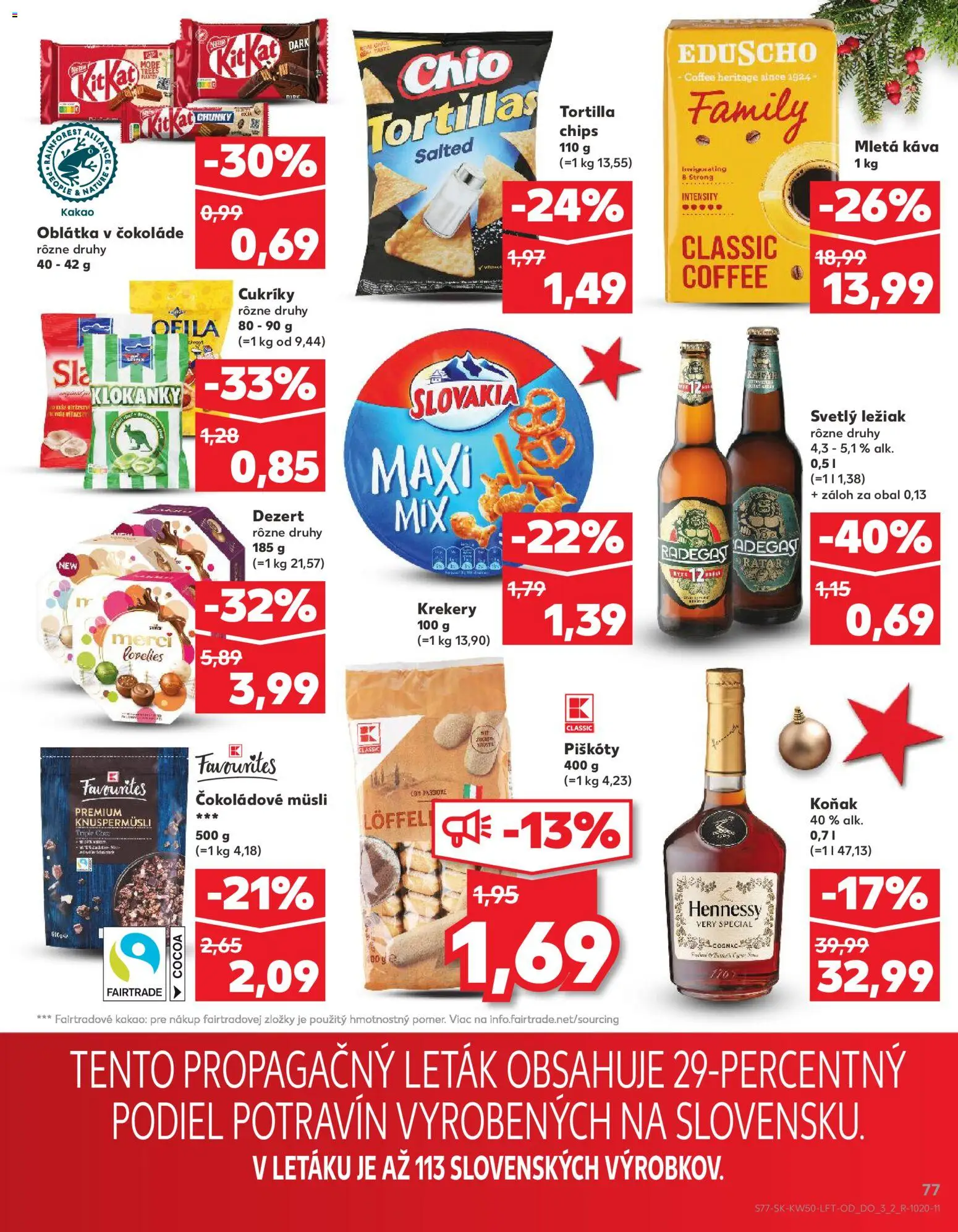 Náhľad Kaufland letáku platného od 11.12.2025 - Káva, Tortilla, Merci, Radegast, Kakao, Koňak, Tortilla chips, Piškóty