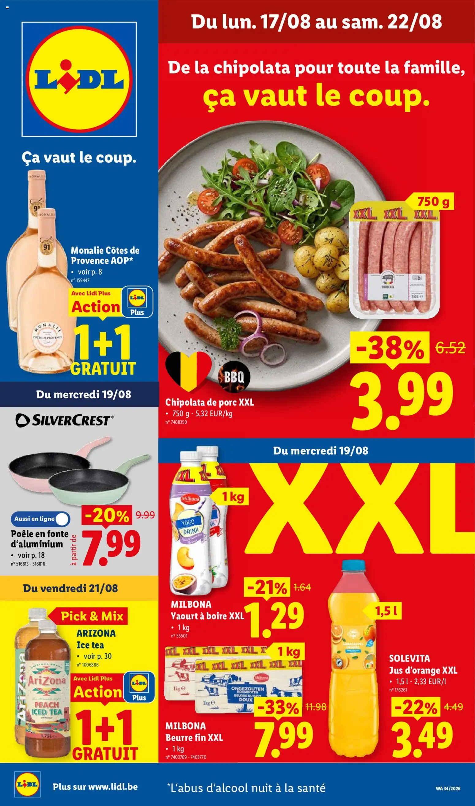 Voorbeeld van Folder week 34 van winkel Lidl geldig vanaf 17/08/2026 - La, Pan, Chipolata, Roomboter