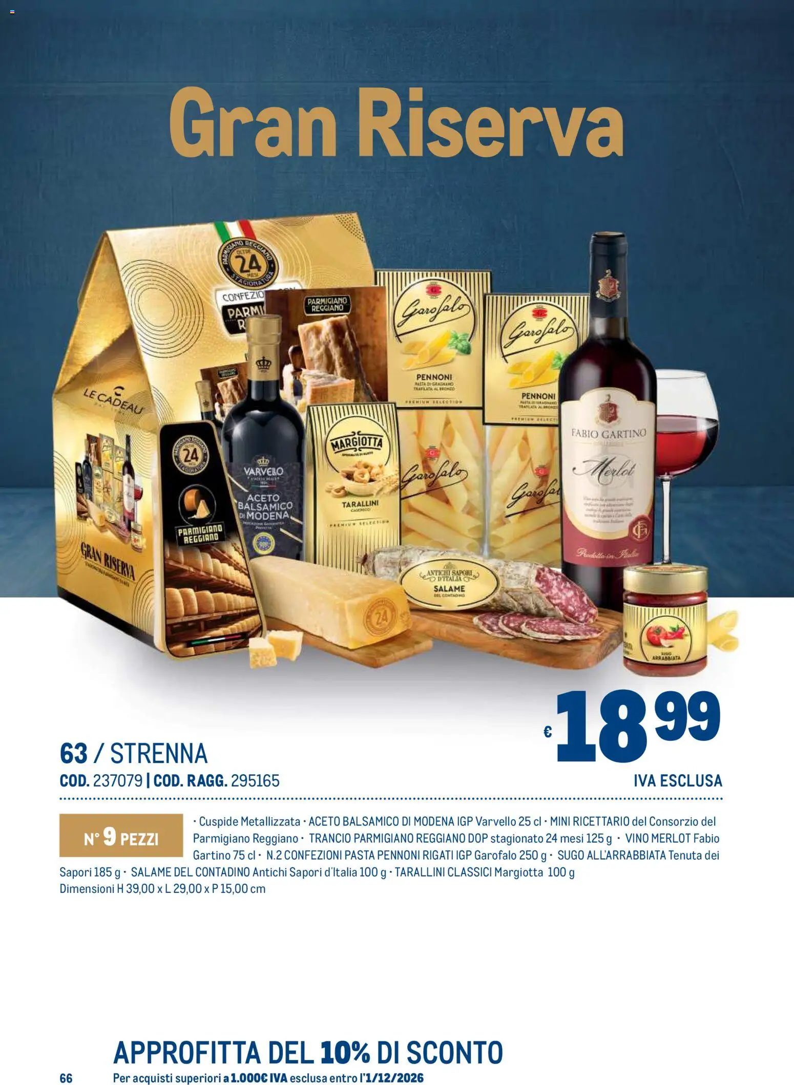 Anteprima dell'opuscolo Metro volantino Regalistica Natale dal negozio Metro valido da 19/10/2026 - Pasta, Vino, Parmigiano reggiano, Salame, Sugo, Parmigiano, Garofalo, Aceto