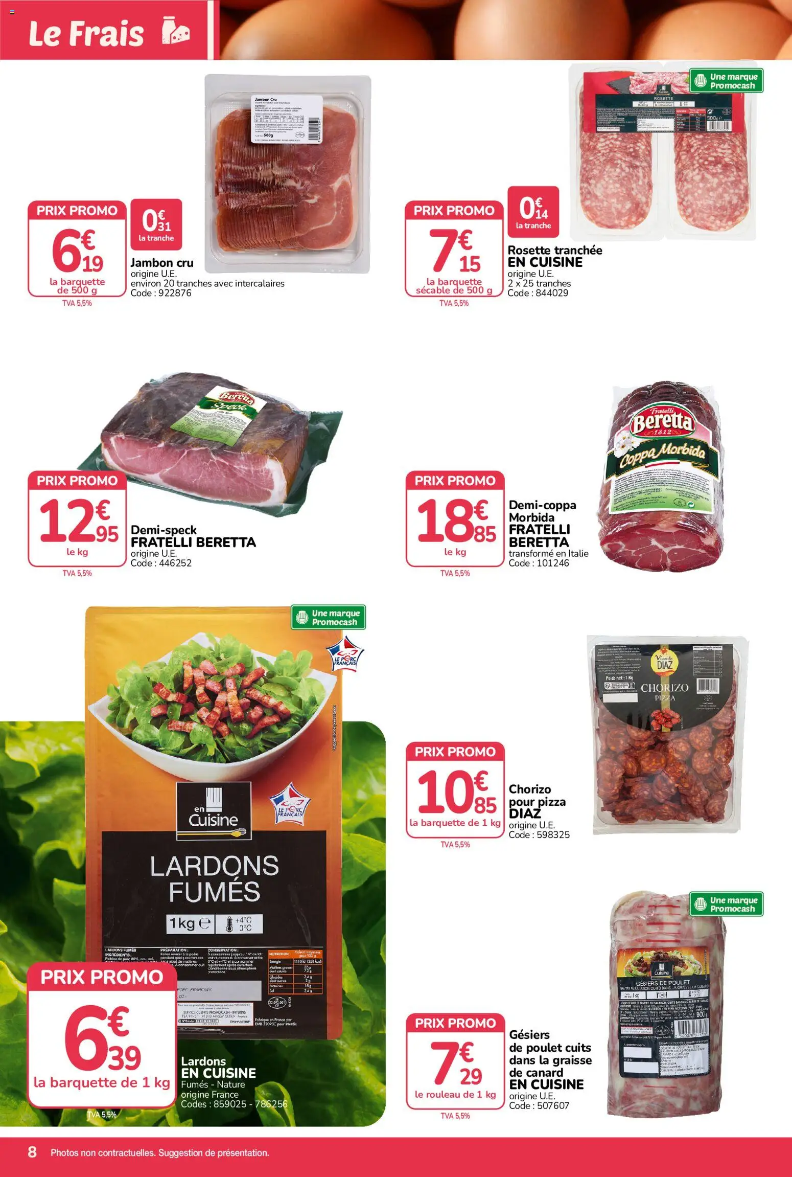 Prévisualisation de Promocash catalogue Rendez-vous Promos du magasin Promocash formulaire valide 29/10/2026 - Poulet, Canard, Chorizo, Poids, Porc, Poitrine de porc, Jambon Cru, Ingrédients