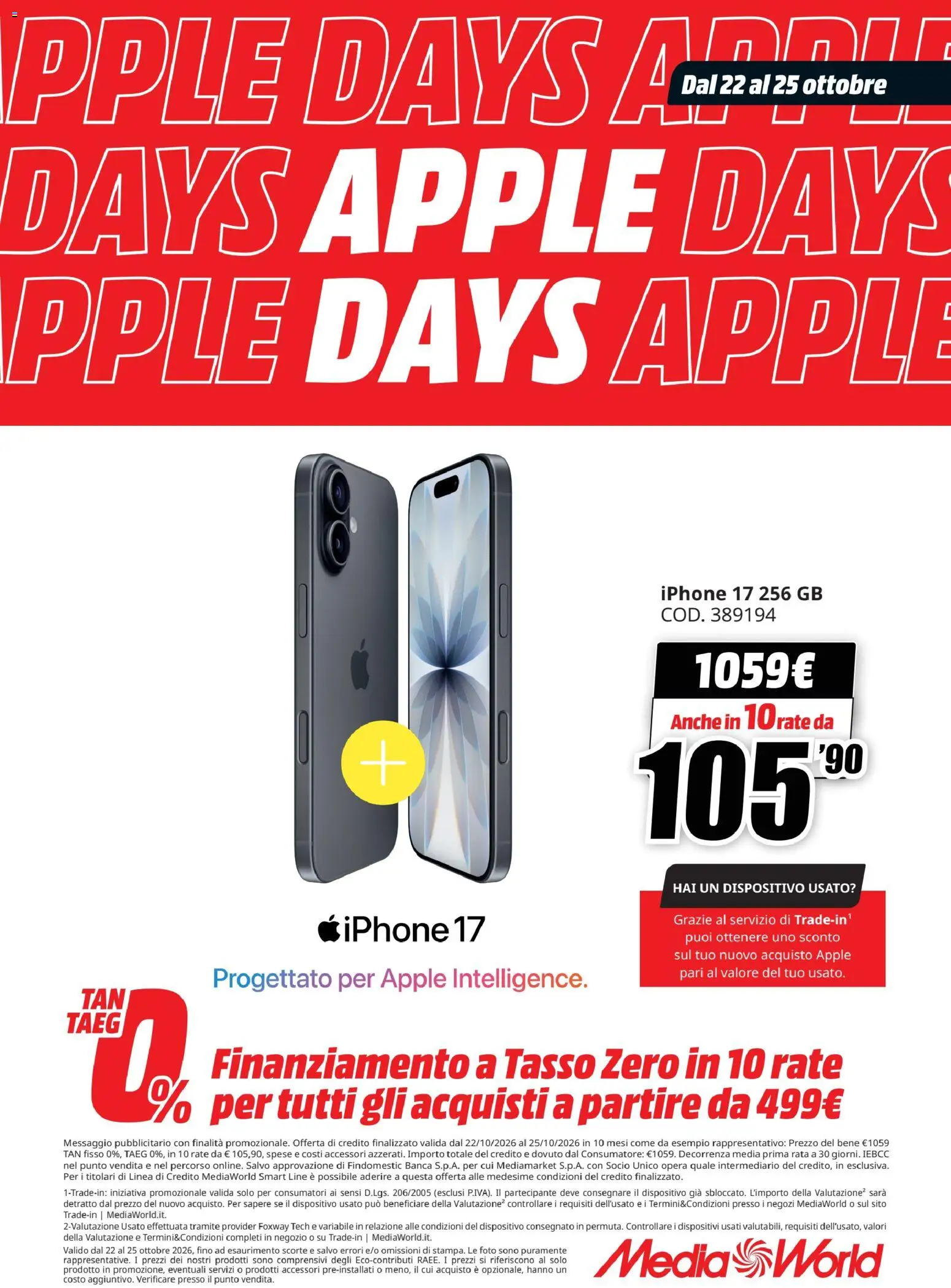 Anteprima dell'opuscolo Media World volantino Apple Days dal negozio Media World valido da 22/10/2026 - Iphone