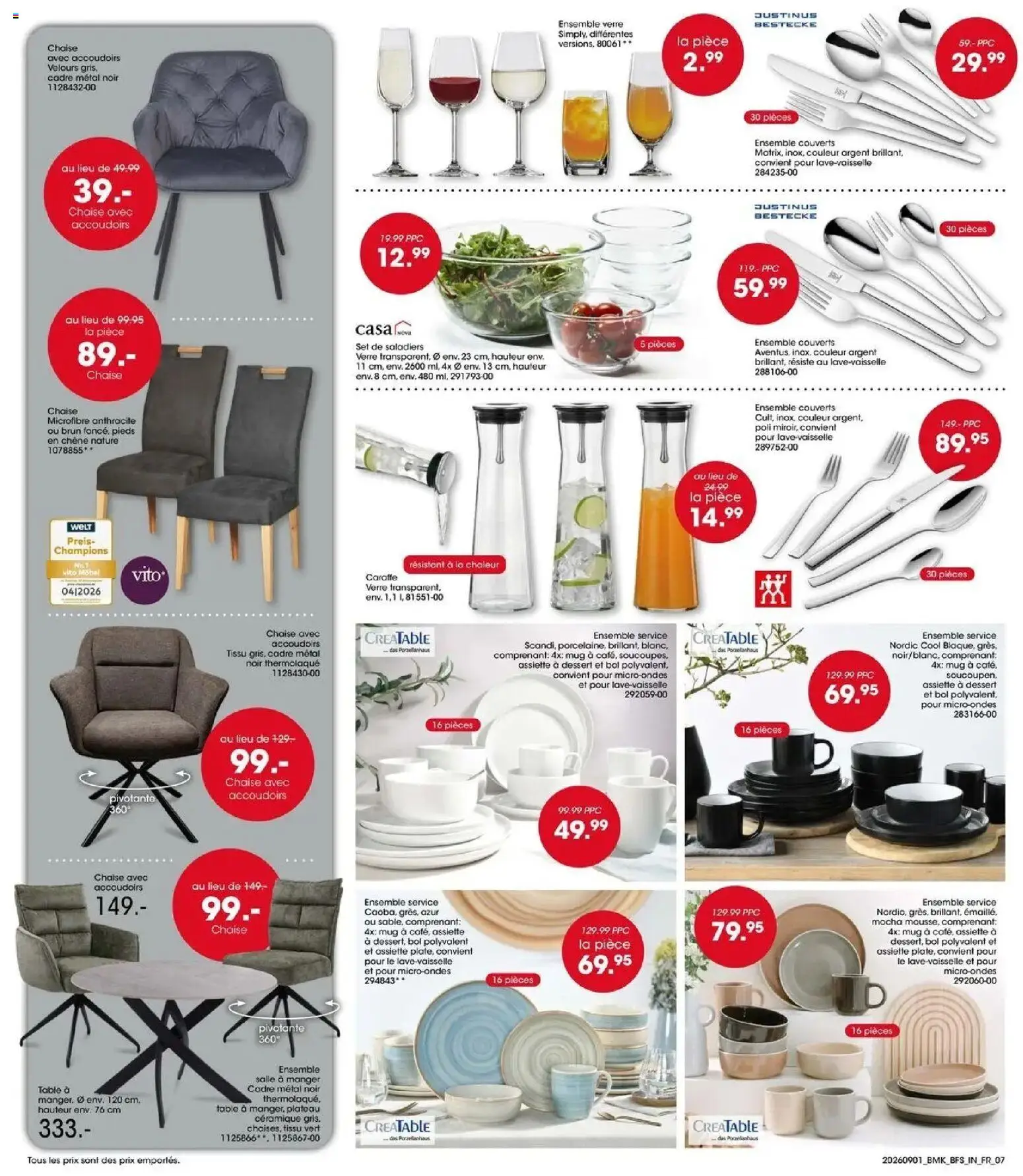 Prévisualisation de Möbel Martin: Offres hebdomadaires du magasin Möbel Martin formulaire valide 01/09/2026 - Dessert, Chaise, Table, Assiette, Cadre, Bol, Plateau, Couverts