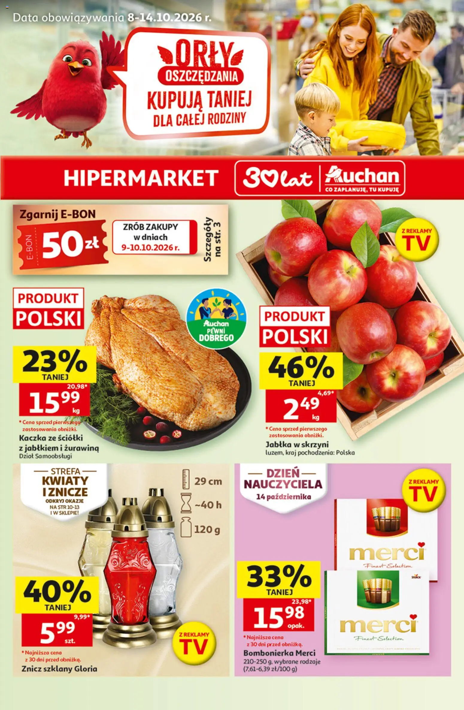 Pogląd gazetki "Auchan gazetka - Hipermarket" ze sklepu Auchan ważnej od 08.10.2026 - Kwiaty, Kaczka, Merci, Żurawina, Bombonierka, Jabłka