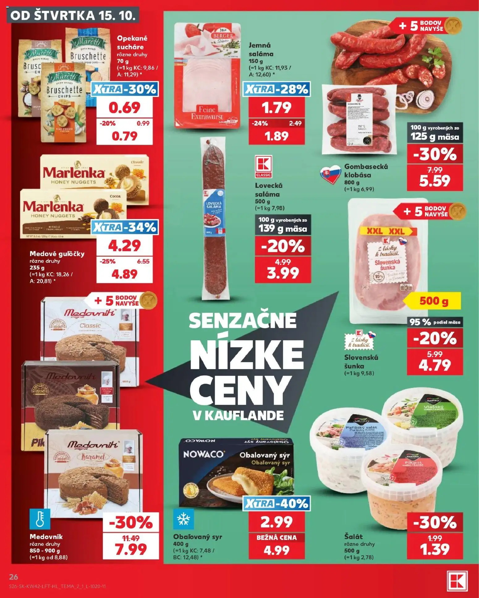 Náhľad Kaufland letáku platného od 15.10.2026 - Syr, Medovník, Šalát, Klobása, Šunka, Saláma, Sucháre, Obaľovaný syr