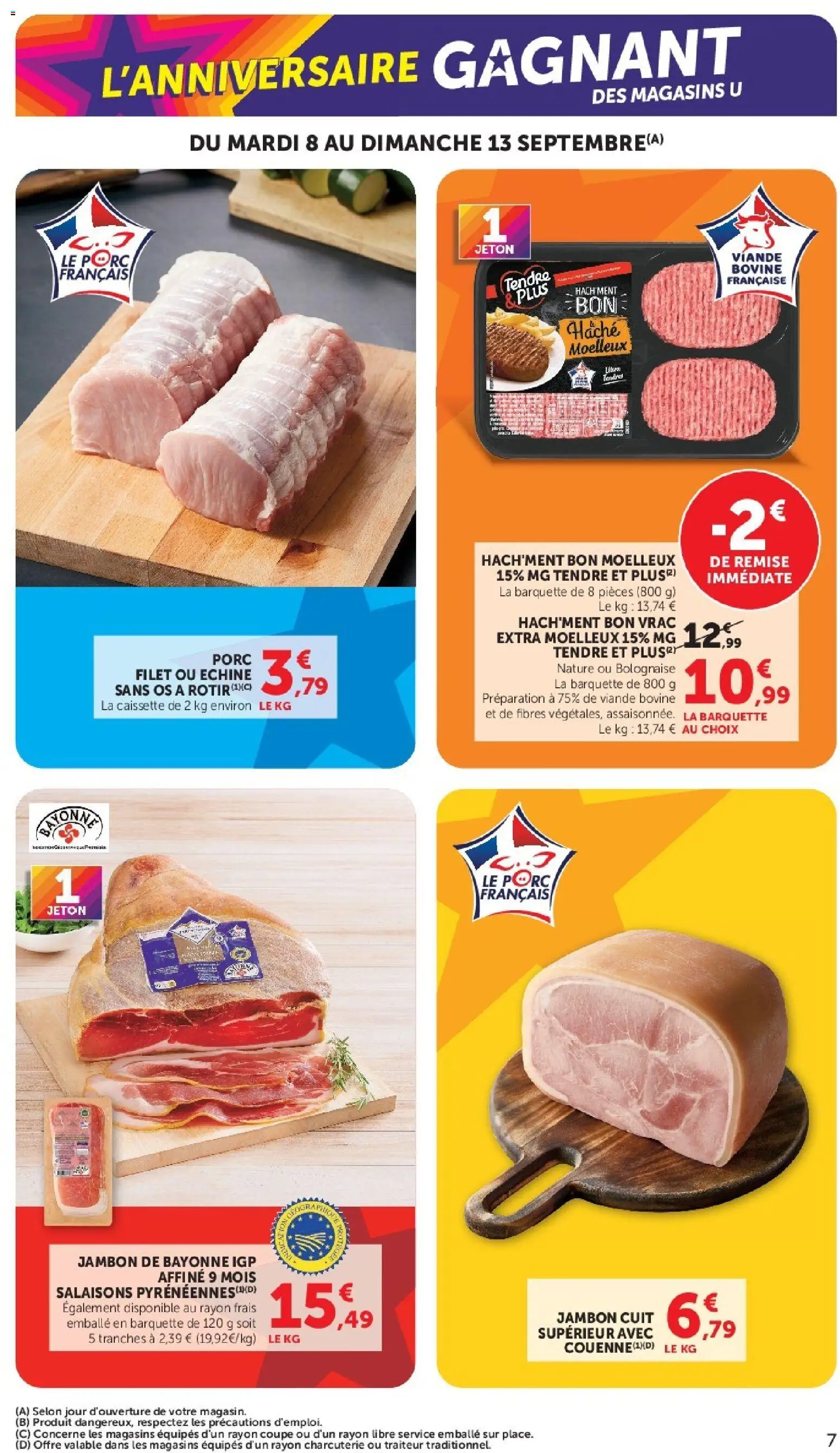 Prévisualisation de Super U catalogue du magasin Super U formulaire valide 08/09/2026 - Charcuterie, Jambon, Viande, Porc, Viande bovine, Jambon de Bayonne igp