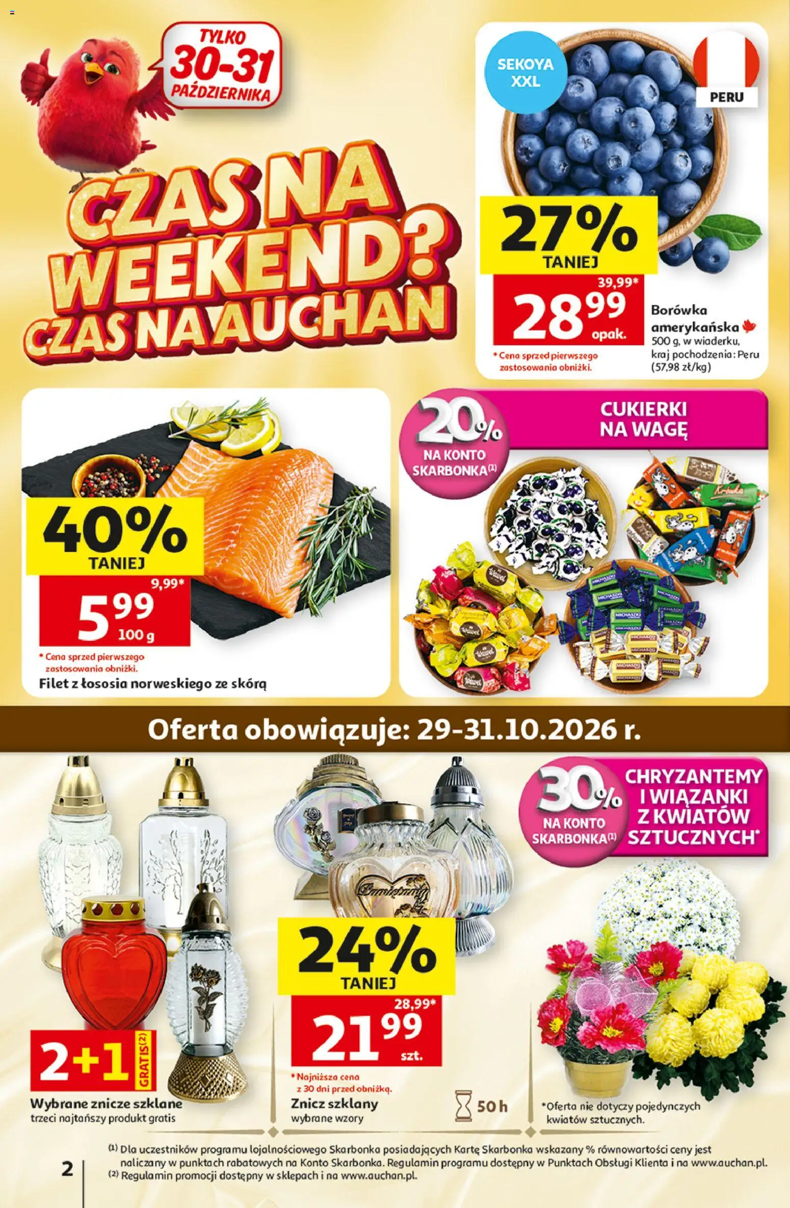 Pogląd gazetki "Auchan gazetka - Hipermarket" ze sklepu Auchan ważnej od 29.10.2026 - Znicze, Chryzantemy, Cukierki, Filet, Cukierki na wagę, Filet z łososia