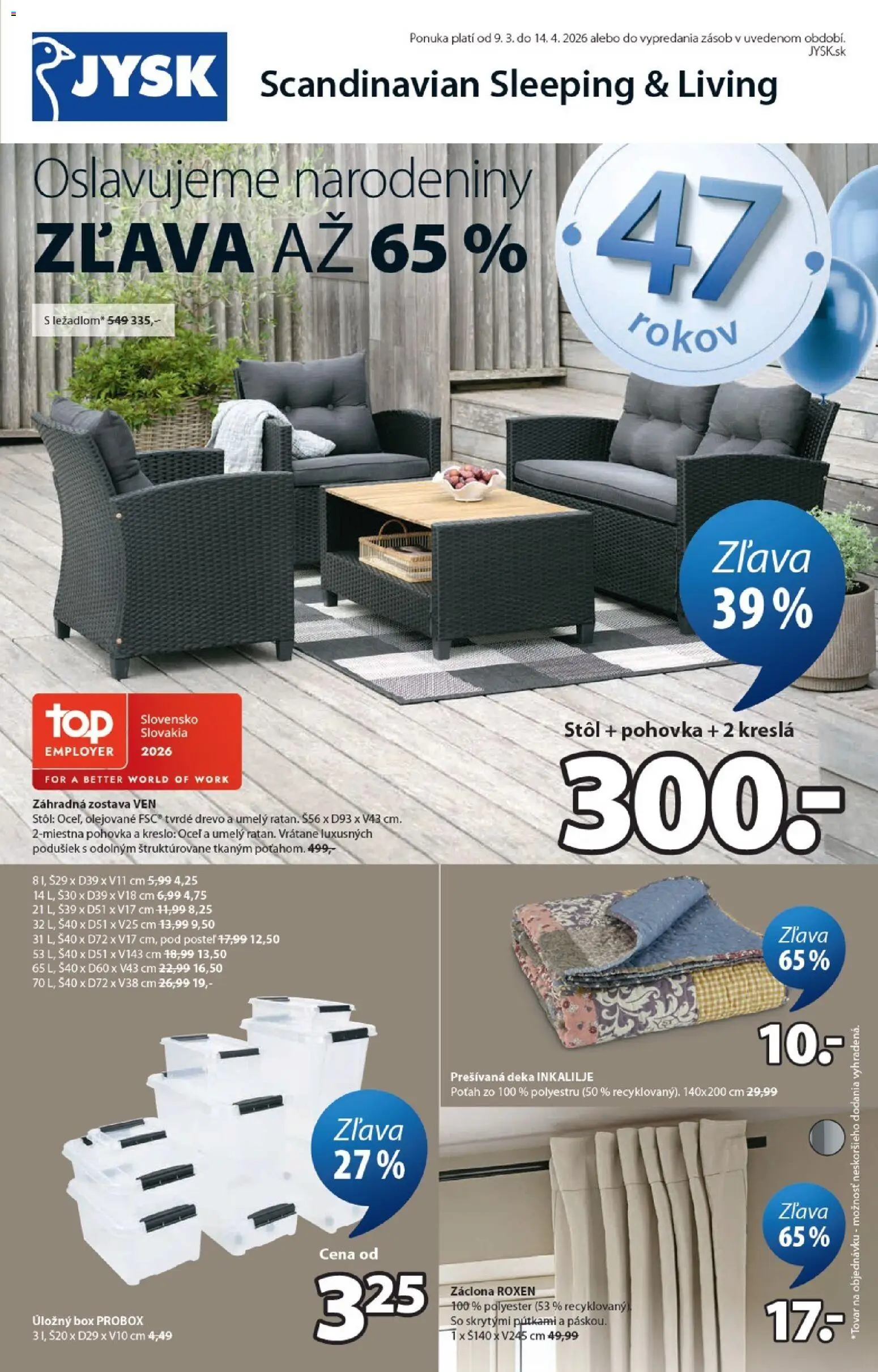 Náhľad JYSK letáku platného od 09.03.2026 - Posteľ, Kreslo, Pohovka, Stôl, Kreslá