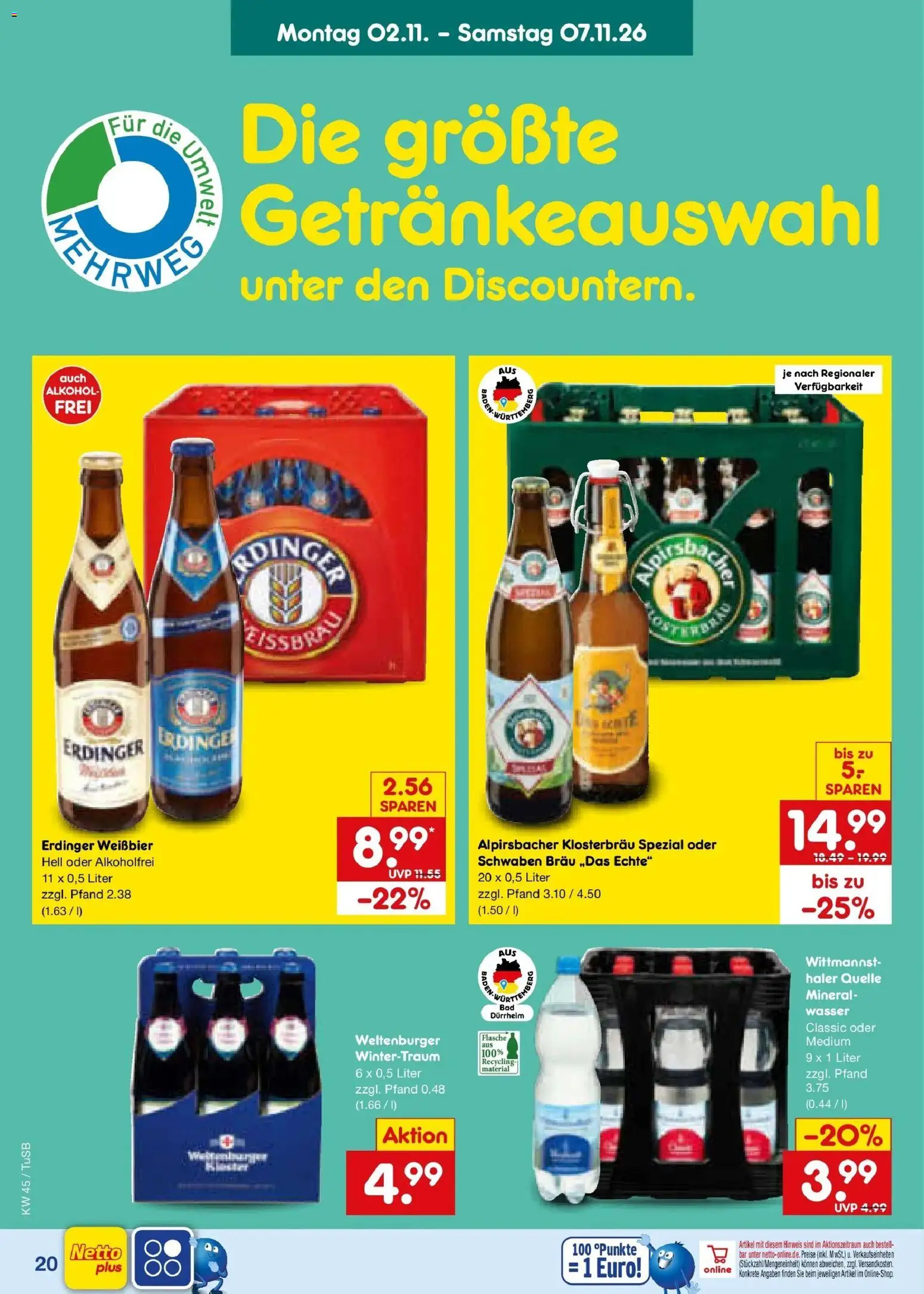 Vorschau von dem Prospekt des Geschäftes Netto Marken-Discount, gültig ab dem 02.11.2026 - Wasser, Alkohol, Erdinger, Weißbier