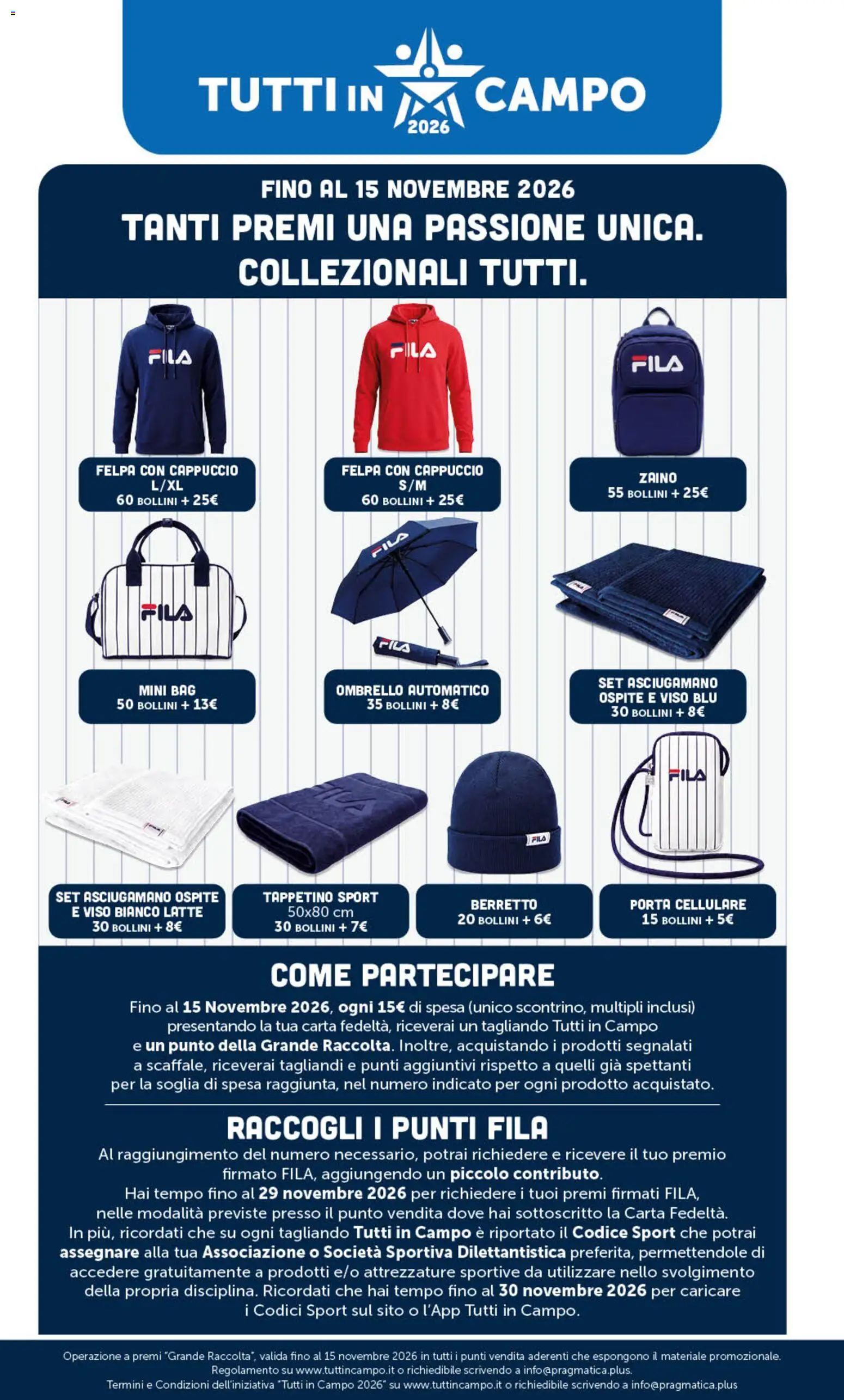 Anteprima dell'opuscolo DOK volantino Tutti in campo dal negozio DOK valido da 26/10/2026 - Latte, Zaino, Cellulare, Porta, Felpa, Ombrello, Asciugamano, Cappuccio