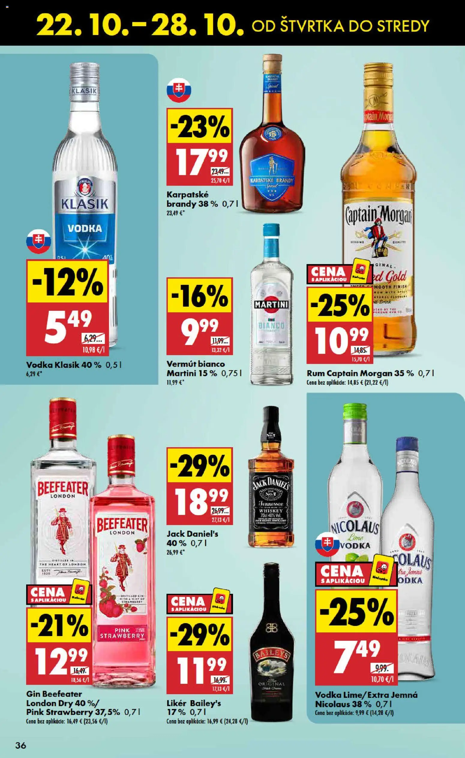 Náhľad Biedronka letáku platného od 22.10.2026 - Vodka, Gin, Baileys, Captain Morgan, Beefeater, Brandy, Karpatské brandy, Jack Daniel's