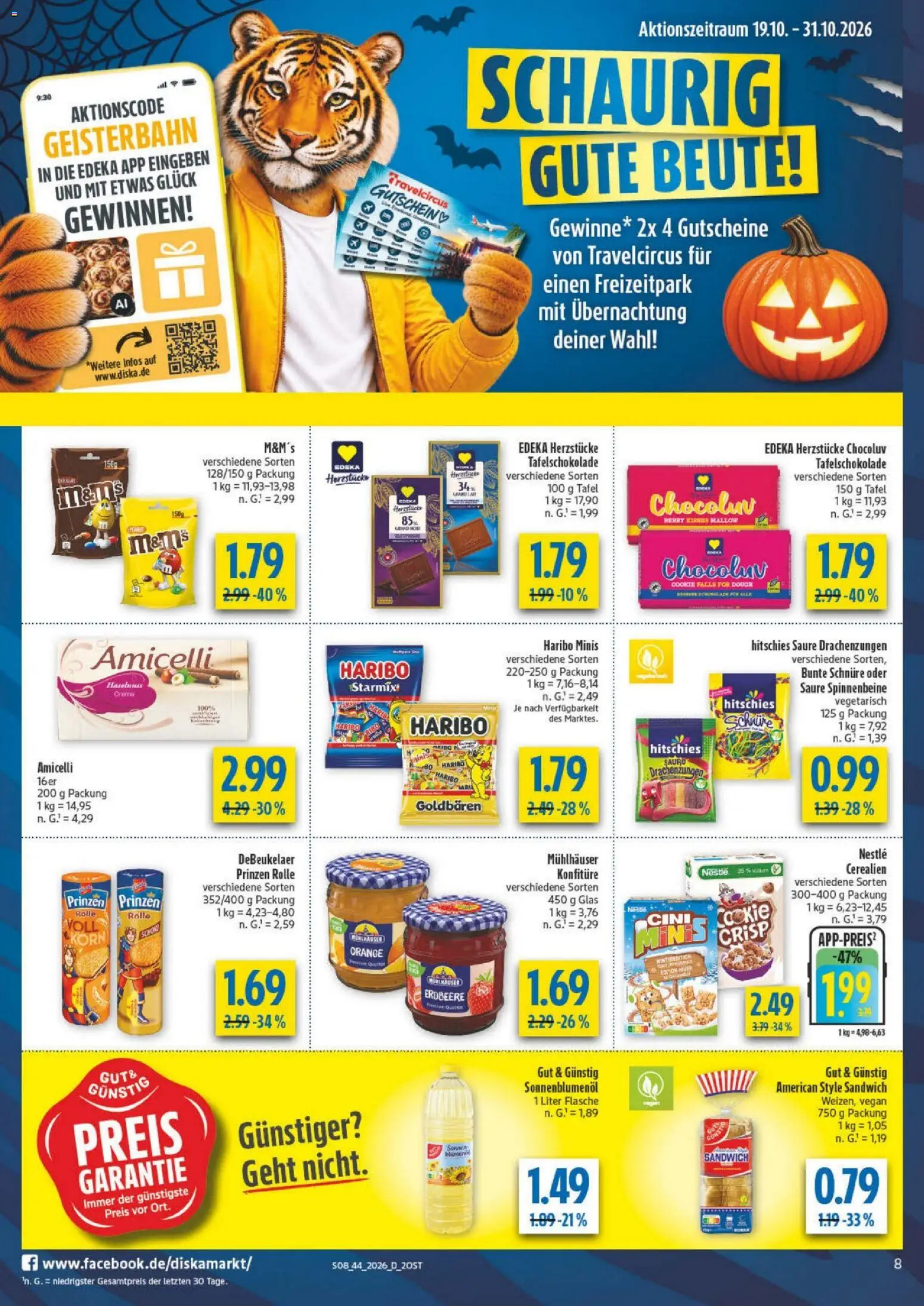 Vorschau von dem Prospekt des Geschäftes Diska, gültig ab dem 26.10.2026 - Haribo, Creme, M&M's, Sonnenblumenol