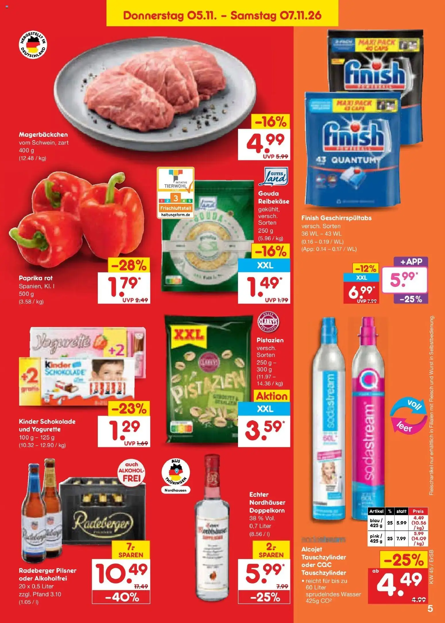 Vorschau von dem Prospekt des Geschäftes Netto Marken-Discount, gültig ab dem 02.11.2026 - Sodastream, Wurst, Pistazien, Yogurette, Gouda, Finish, Paprika rot, Reibekase