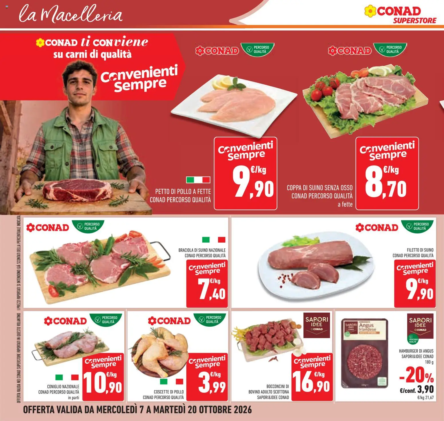 Anteprima dell'opuscolo Conad volantino Superstore Lombardia dal negozio Conad valido da 07/10/2026 - Hamburger, Coniglio, Pollo, Bovino, Petto di Pollo, Filetto, Suino
