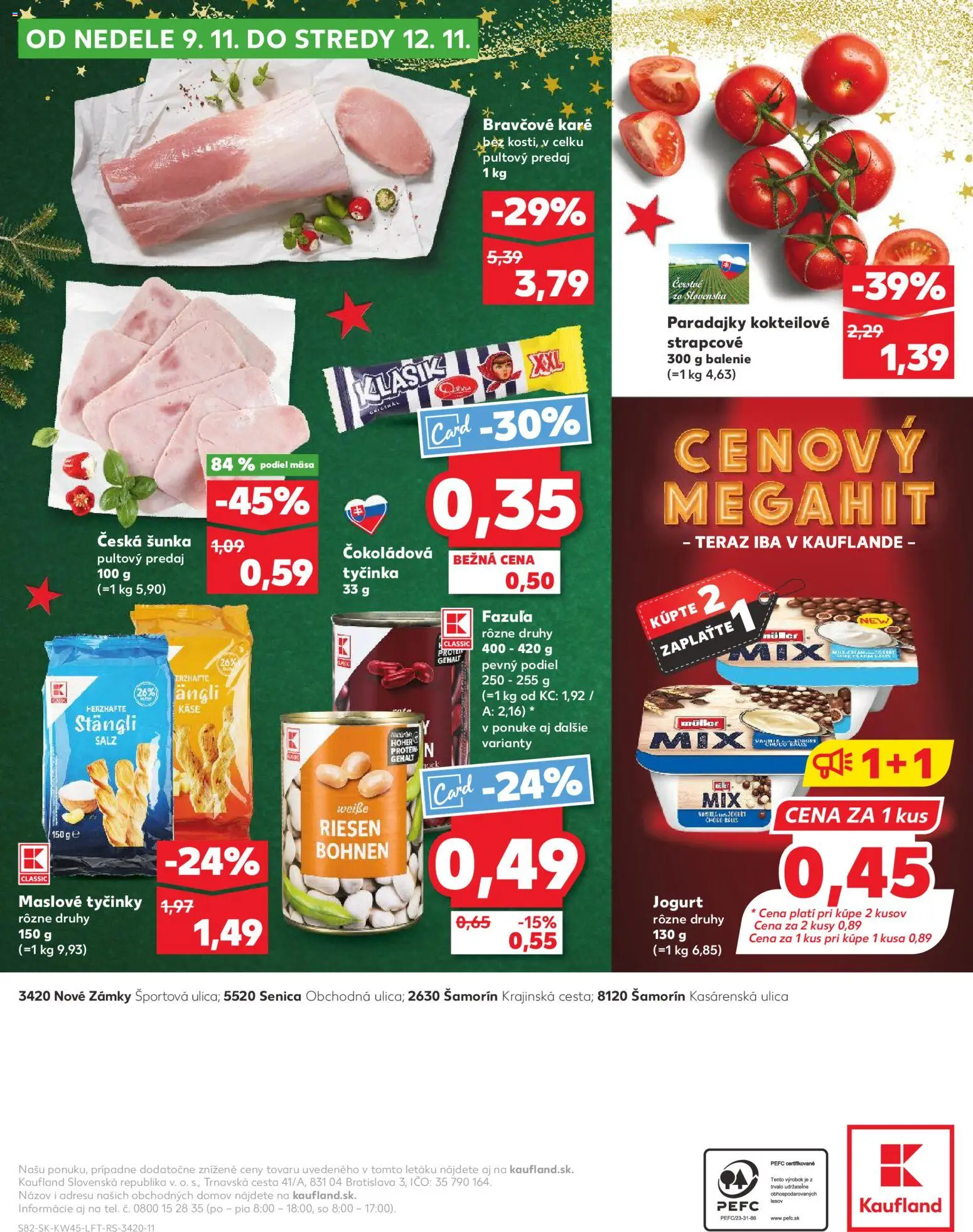 Náhľad Kaufland letáku platného od 06.11.2025 - Bravčové karé, Paradajky, Fazuľa, Jogurt, Šunka