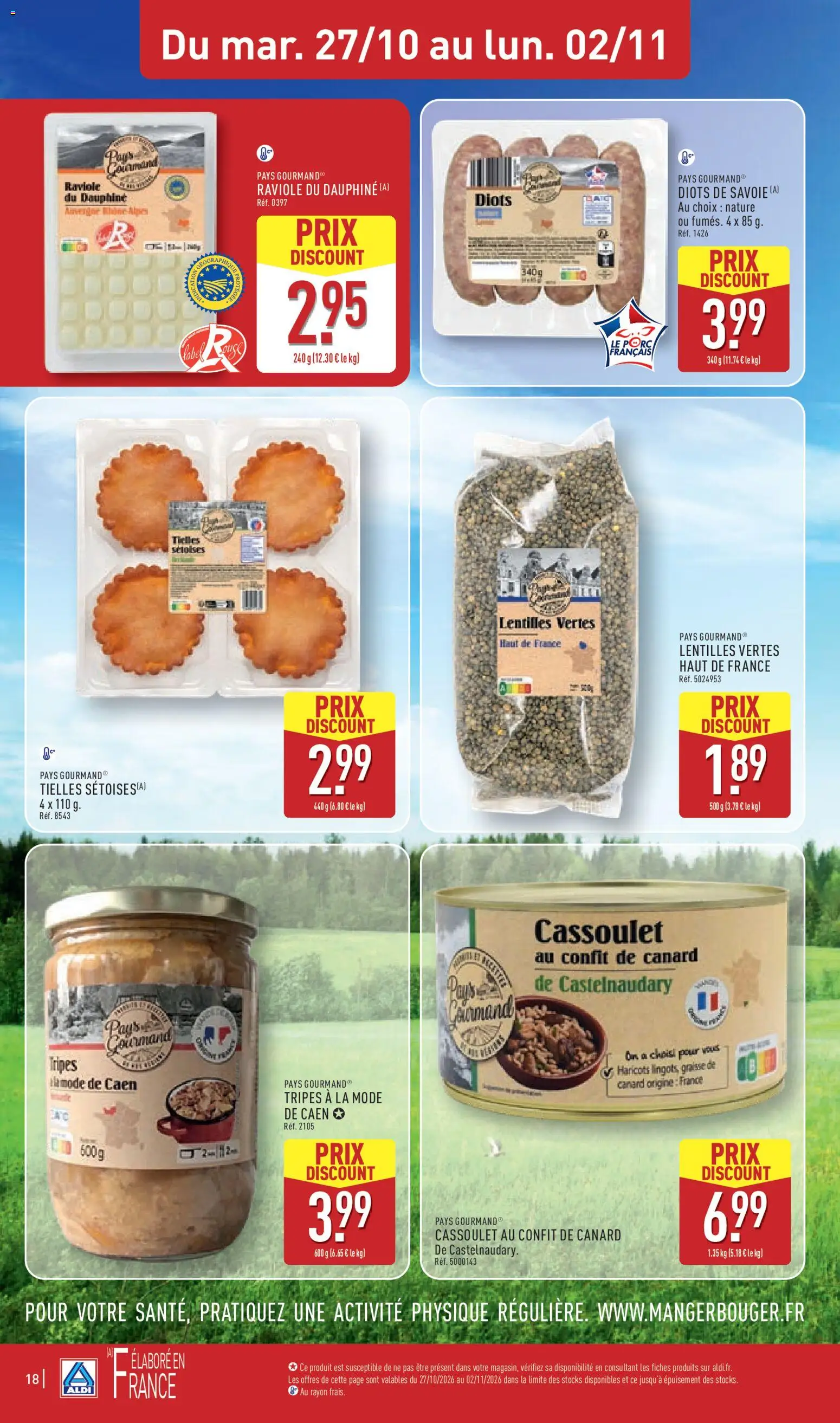 Prévisualisation de Aldi catalogue du magasin Aldi formulaire valide 27/10/2026 - Canard, Lentilles, Cassoulet, Confit de canard, Ravioli, Porc, Haricots, Lentilles vertes