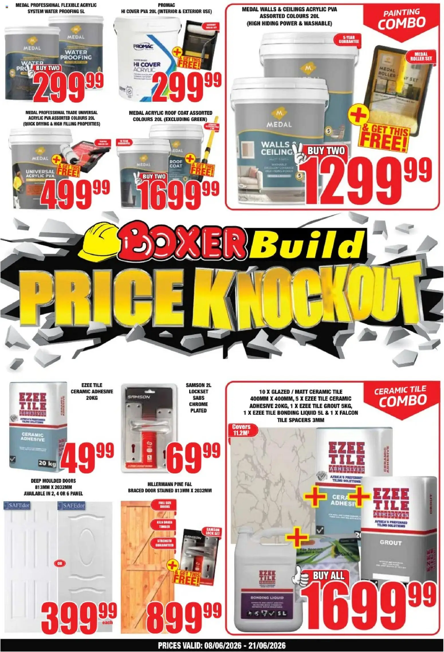 Preview of Boxer flyer valid from 08/06/2026 - Water, Paint, Coat, Lock, Bonding liquid, Cover, Adhesive, Tile grout