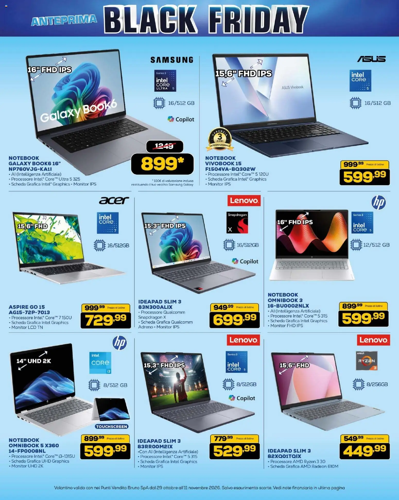 Anteprima dell'opuscolo BRUNO Black Friday dal negozio BRUNO valido da 29/10/2026 - Samsung, Samsung Galaxy, Notebook, Monitor