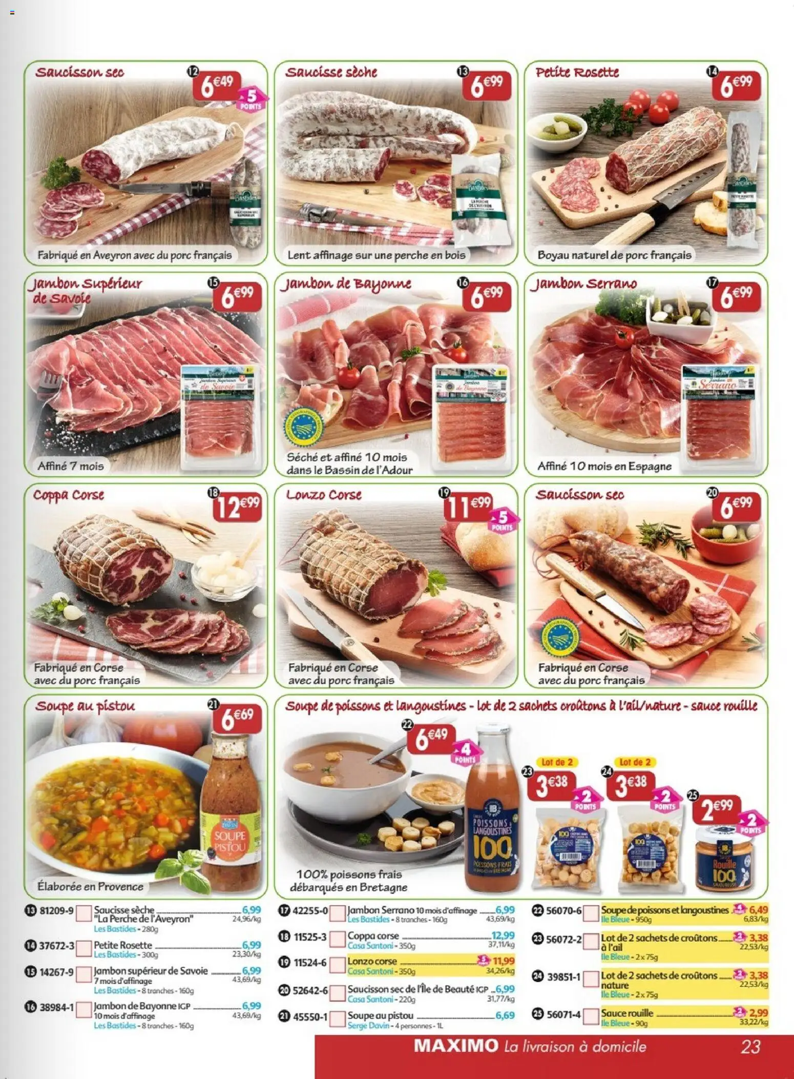 Prévisualisation de Maximo catalogue epicerie du magasin Maximo formulaire valide 26/10/2026 - Saucisson, Jambon, Soupe, Perche, Porc, Rosette, Soupe de poissons, Jambon serrano