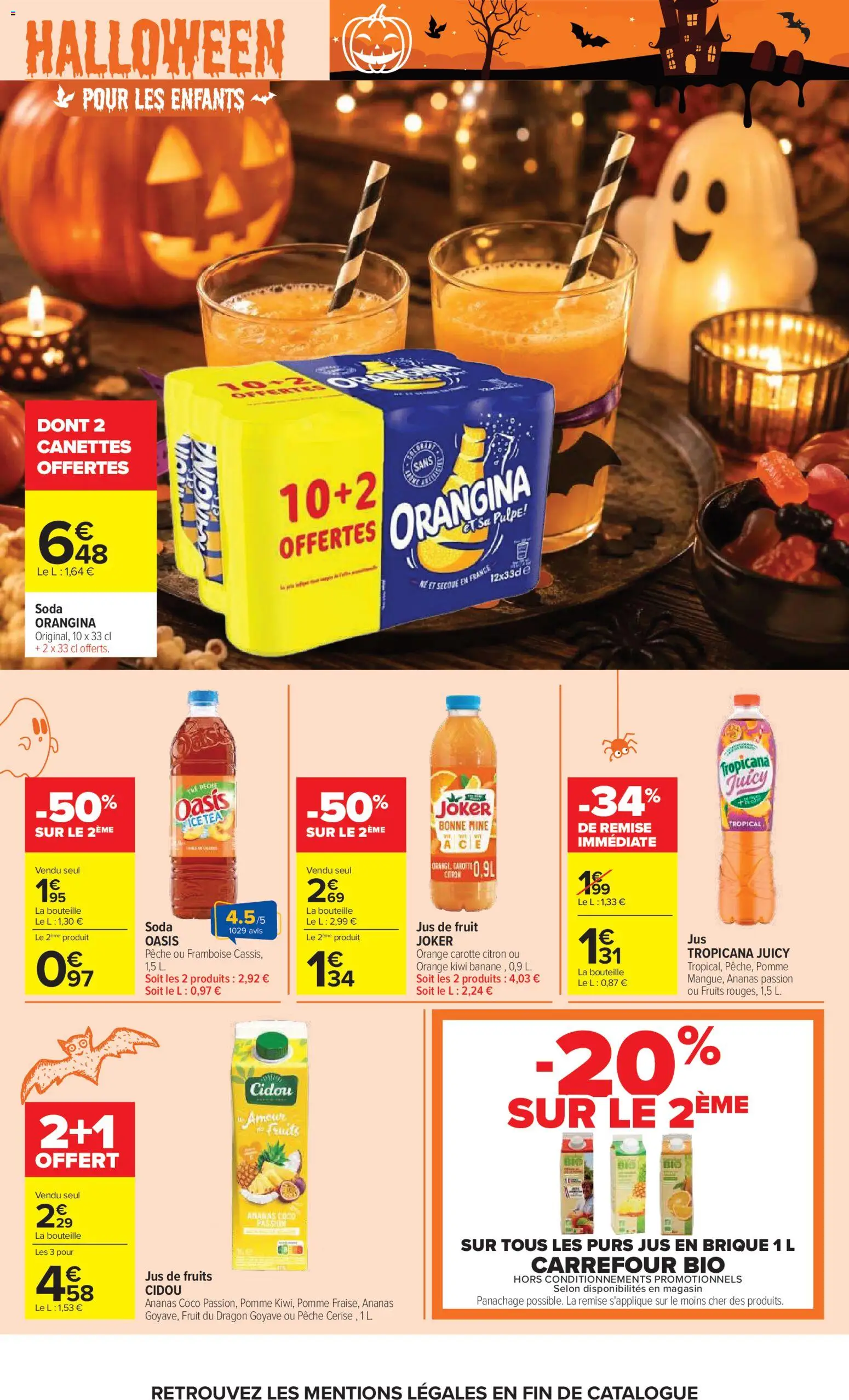 Prévisualisation de Carrefour catalogue du magasin Carrefour formulaire valide 20/10/2026 - Coco, Fruits, Kiwi, Goyave, Framboise, Orangina, Bouteille, Jus de fruits