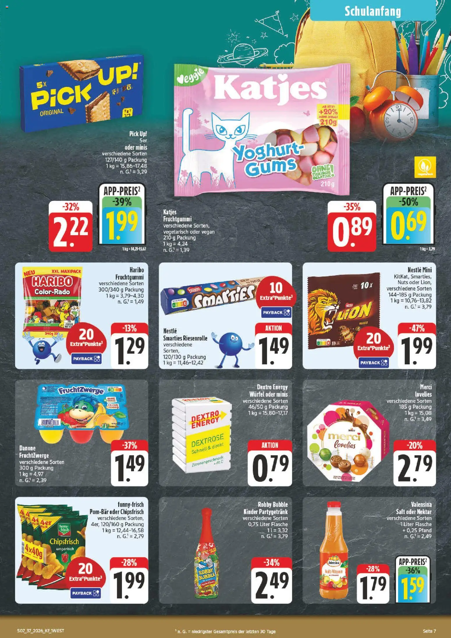 Vorschau von dem Prospekt des Geschäftes nah & gut, gültig ab dem 07.09.2026 - Haribo, Katjes, Merci, Energy, Fruchtzwerge, Smarties, Saft, Valensina
