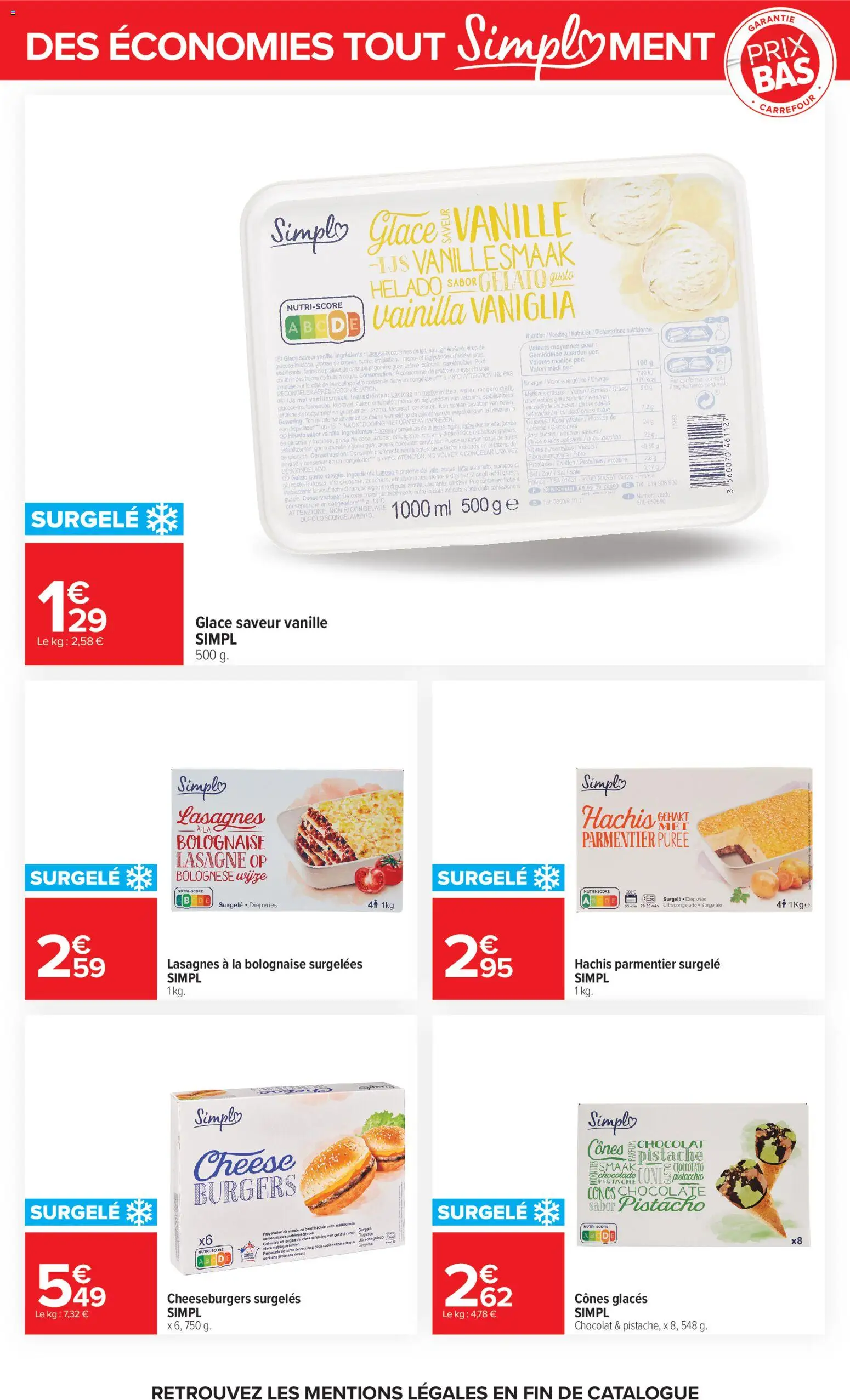 Prévisualisation de Carrefour Tout simplement du magasin Carrefour formulaire valide 03/11/2026 - Lasagnes, Chocolat, Protéine, Glaces, Vanille, Viande, Sirop, Glace vanille