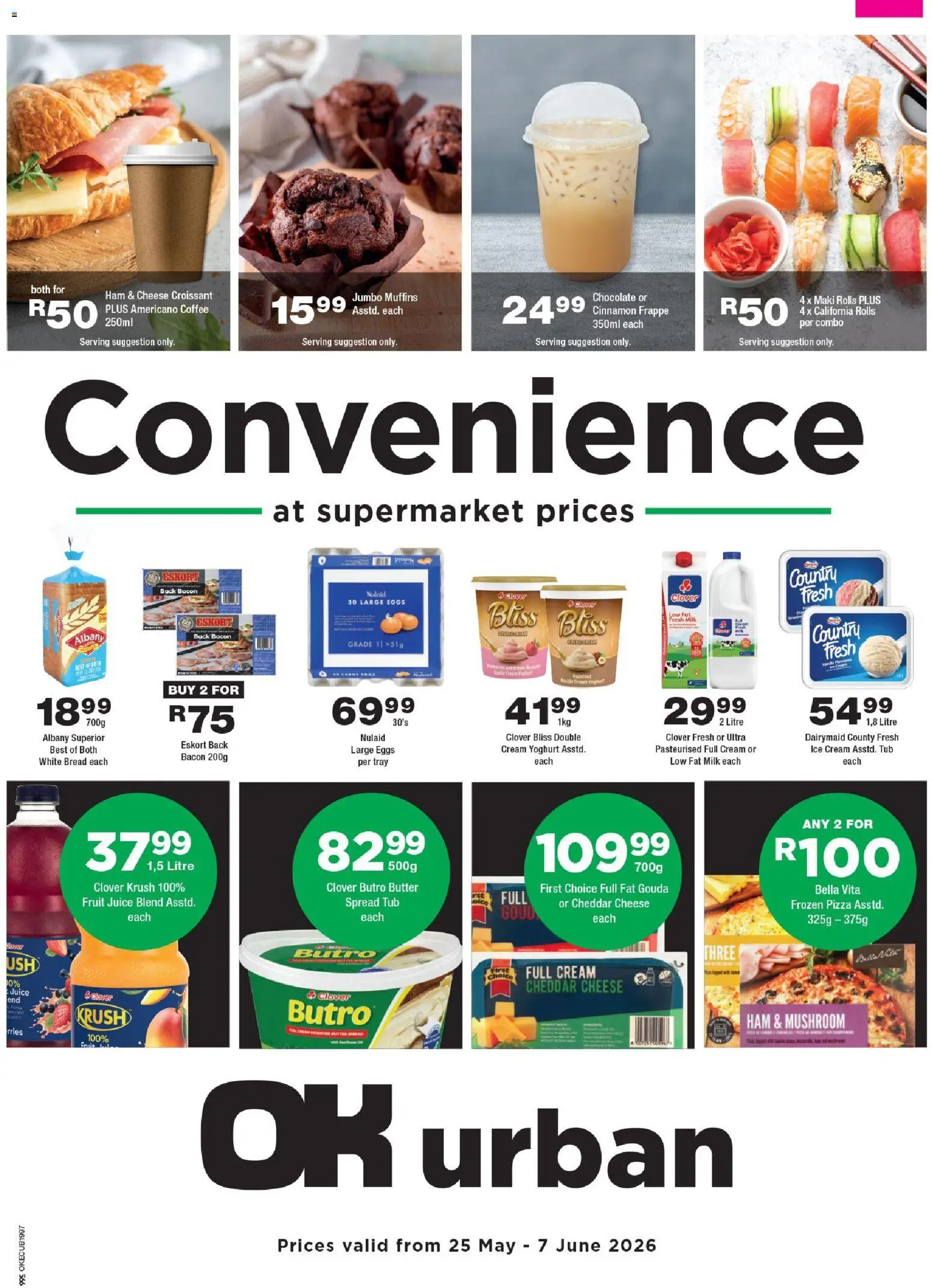 Preview of OK Foods flyer valid from 25/05/2026 - Chocolate, Ice cream, Eggs, Cheese, Bread, Ham, Bacon, Frozen pizza