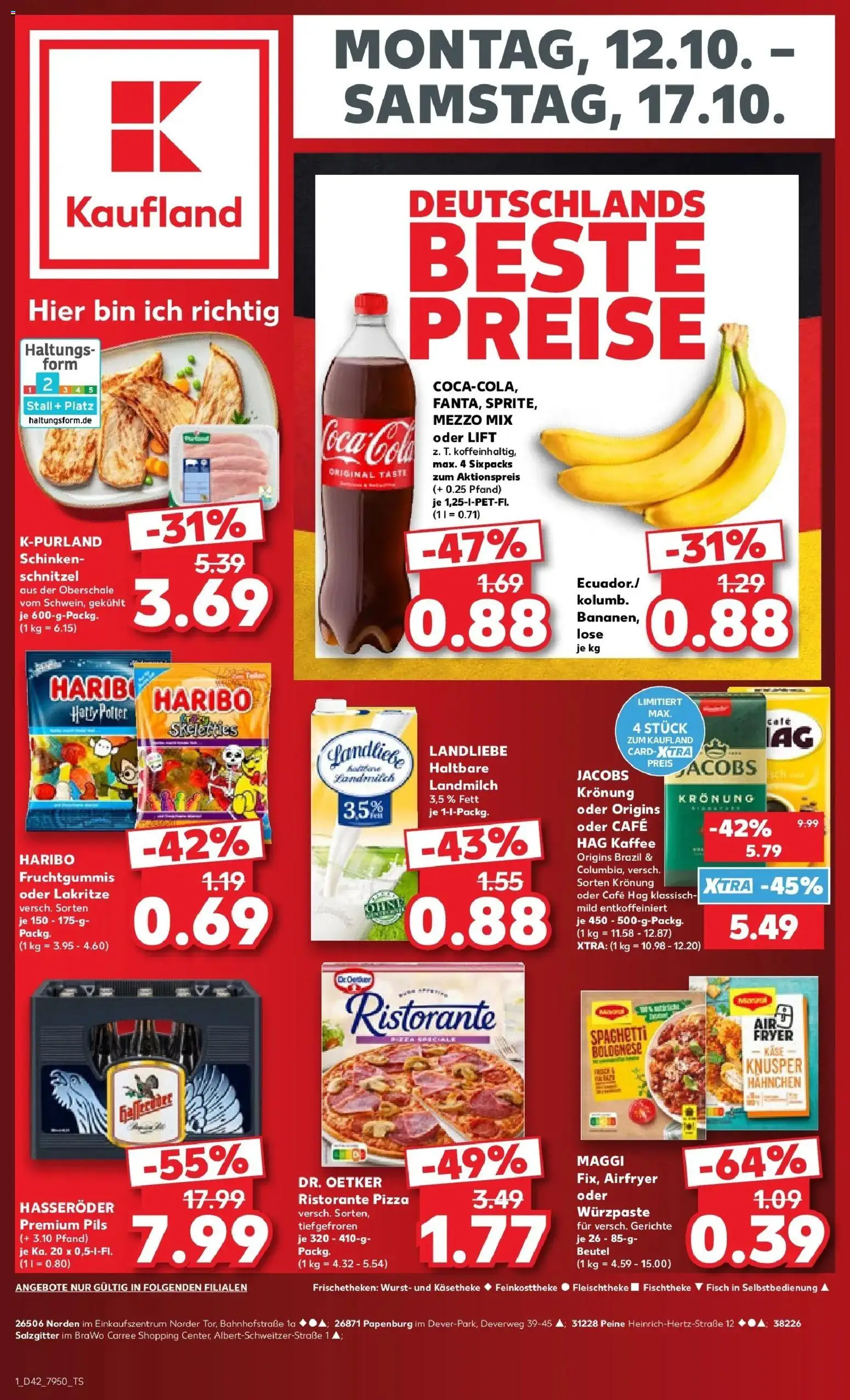 Vorschau von dem Prospekt des Geschäftes Kaufland, gültig ab dem 12.10.2026 - Kaffee, Schnitzel, Coca cola, Haribo, Fisch, Wurst, Pils, Hahnchen